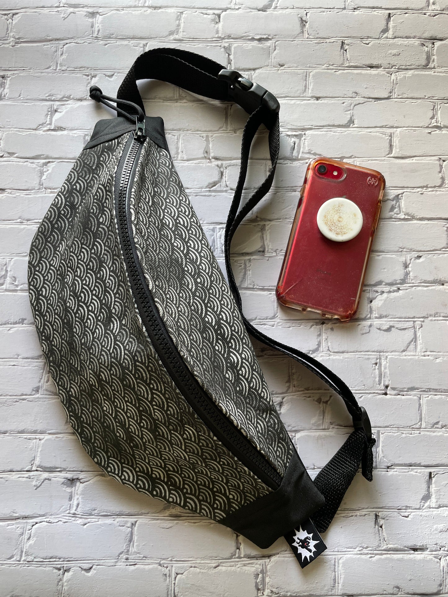 Japanese Block Print Bag in Black with Grey