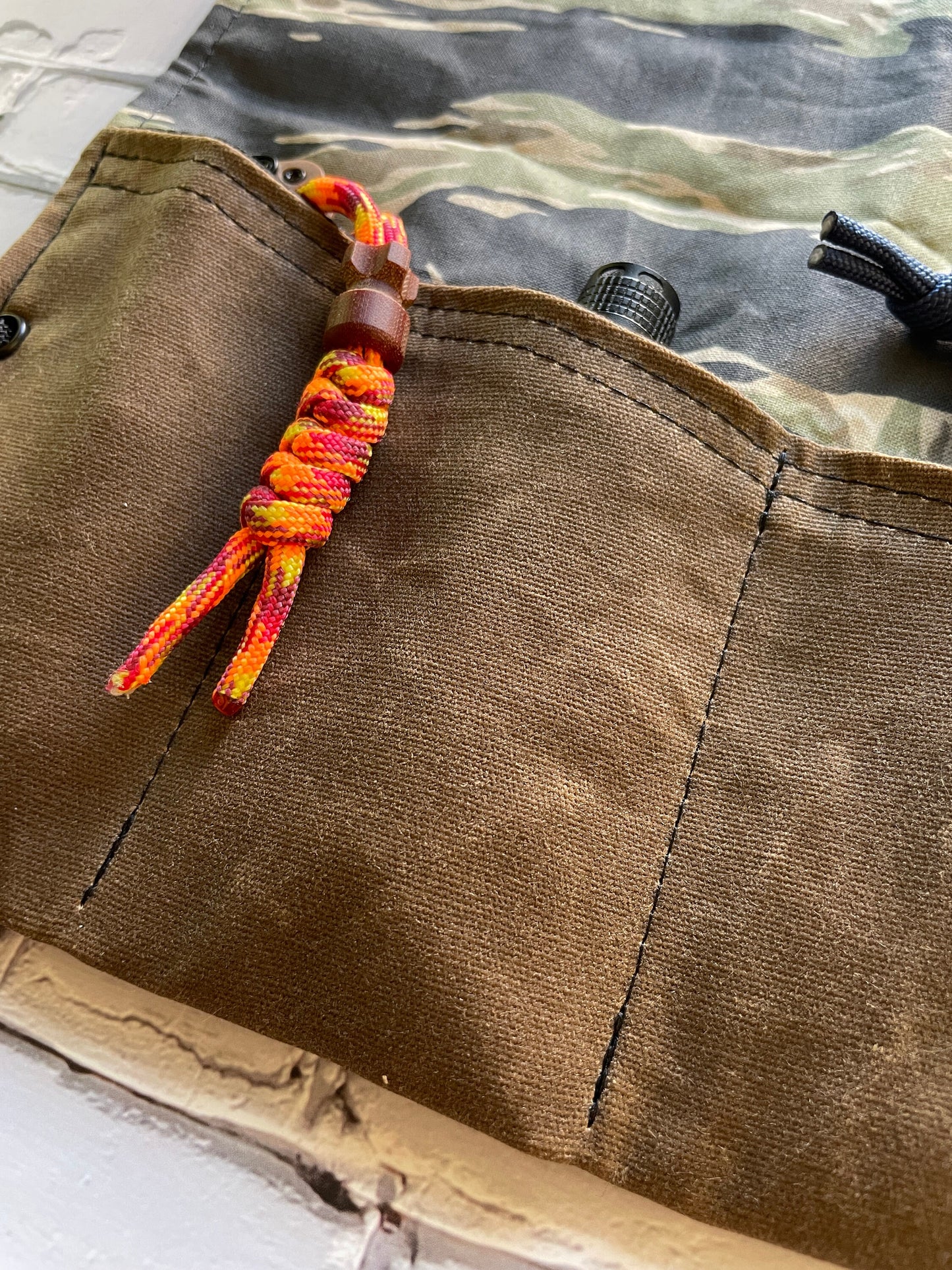 EDC Tool Roll | Waxed Canvas Pouch |Every Day Carry Gear Bag | Pocket Organizer | Knife Roll | Pocket Dump Display Hank | Vietnam Tiger Camo