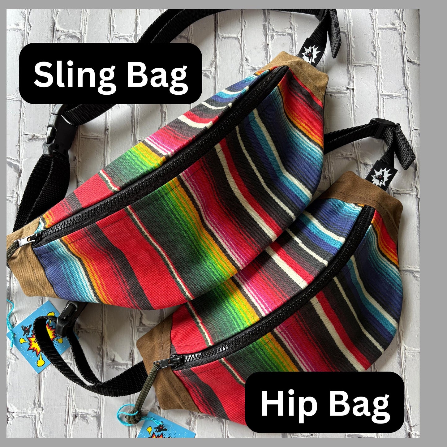 Mexican Blanket Waxed Canvas Sling men or Women, Adjustable Strap, Minimalist Crossbody Backpack for Everyday Use Durable Travel Bag Gift
