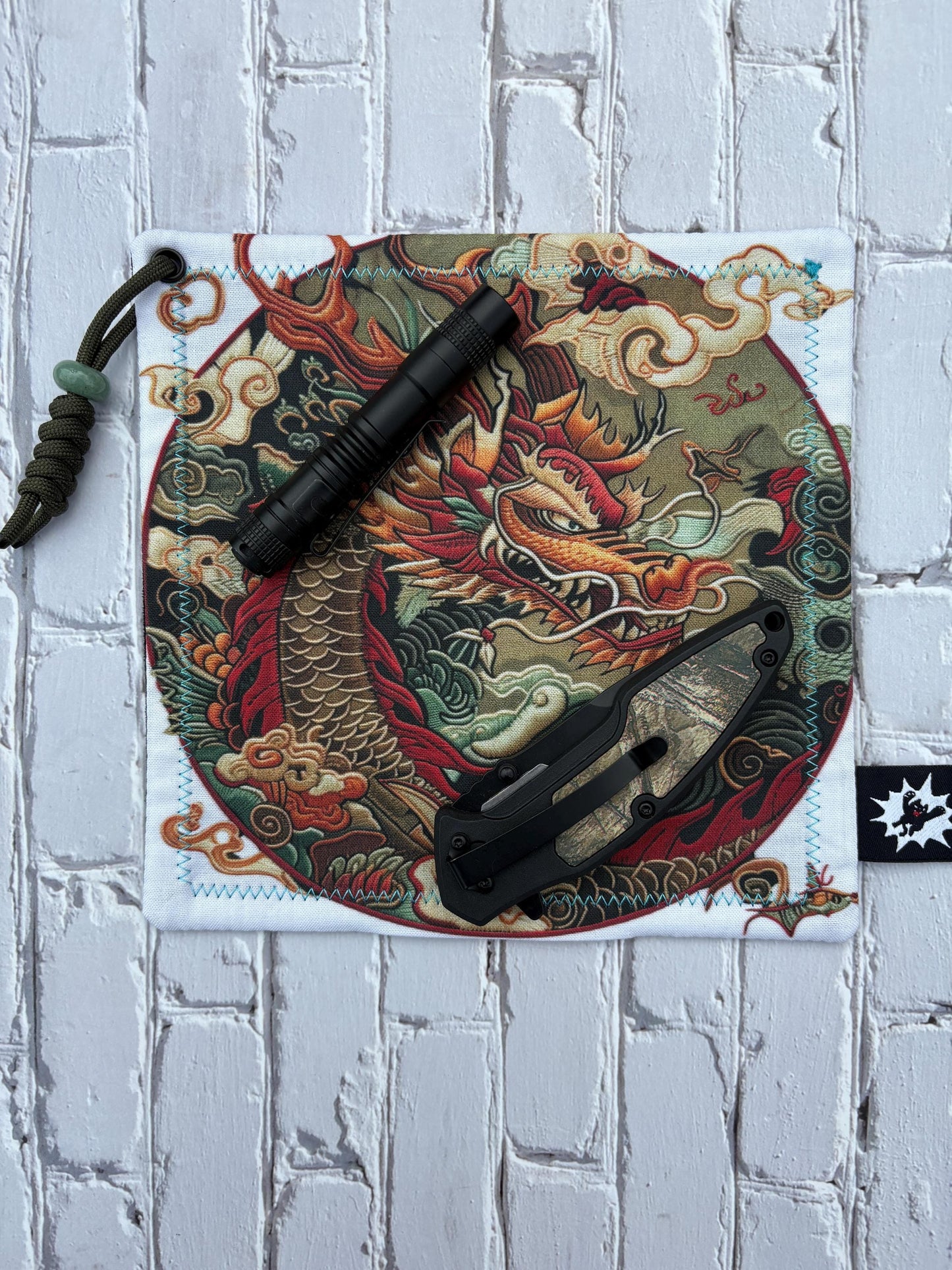 Japanese Dragon EDC Hank with Microfiber or Flannel Backing. Paracord for Style and Function Clean Screens, Tools, Glasses. Rad Gift for Him