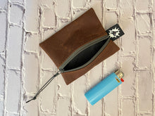 Load image into Gallery viewer, Waxed Canvas EDC Pouch | Mini Pouch | Small Zipper Wallet | Everyday Carry Bag | Hook and Loop Pouch | EDC Gear | Pecan Brown
