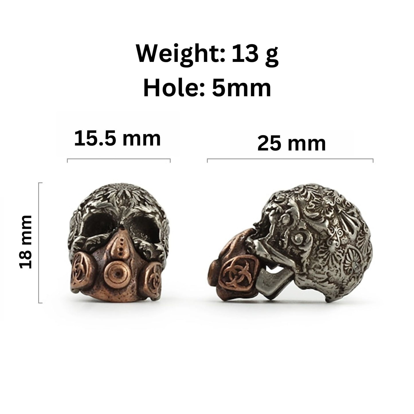 Toxic Scull EDC Knife Paracord Bead | Brass Bead | EDC Gear | Everyday Carry | Hank Bead | Large Hole Bead | Ornate Design Gas Mask Two Tone