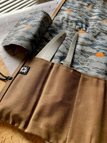Chef Knife Roll | Waxed Canvas Kitchen Tool Bag | Cook Travel Organizer | Customizable Interior Print | EDC Gear | Everyday Carry Gift