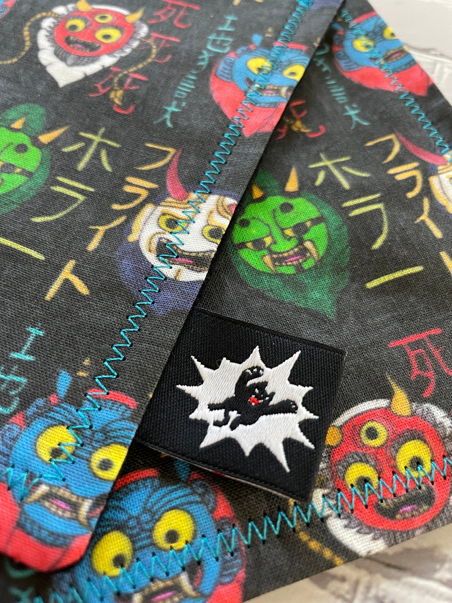 Oni Mask EDC Hank | Handkerchief for Every Day Carry | EDC Gear | Hank For EDC Organizer Pouch | Seigaiha Wave | Paracord | Thunder God