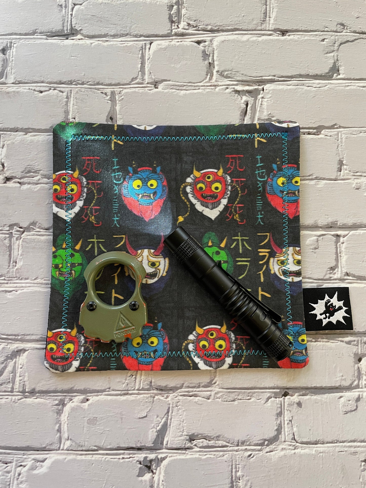 Oni Mask EDC Hank | Handkerchief for Every Day Carry | EDC Gear | Hank For EDC Organizer Pouch | Seigaiha Wave | Paracord | Thunder God