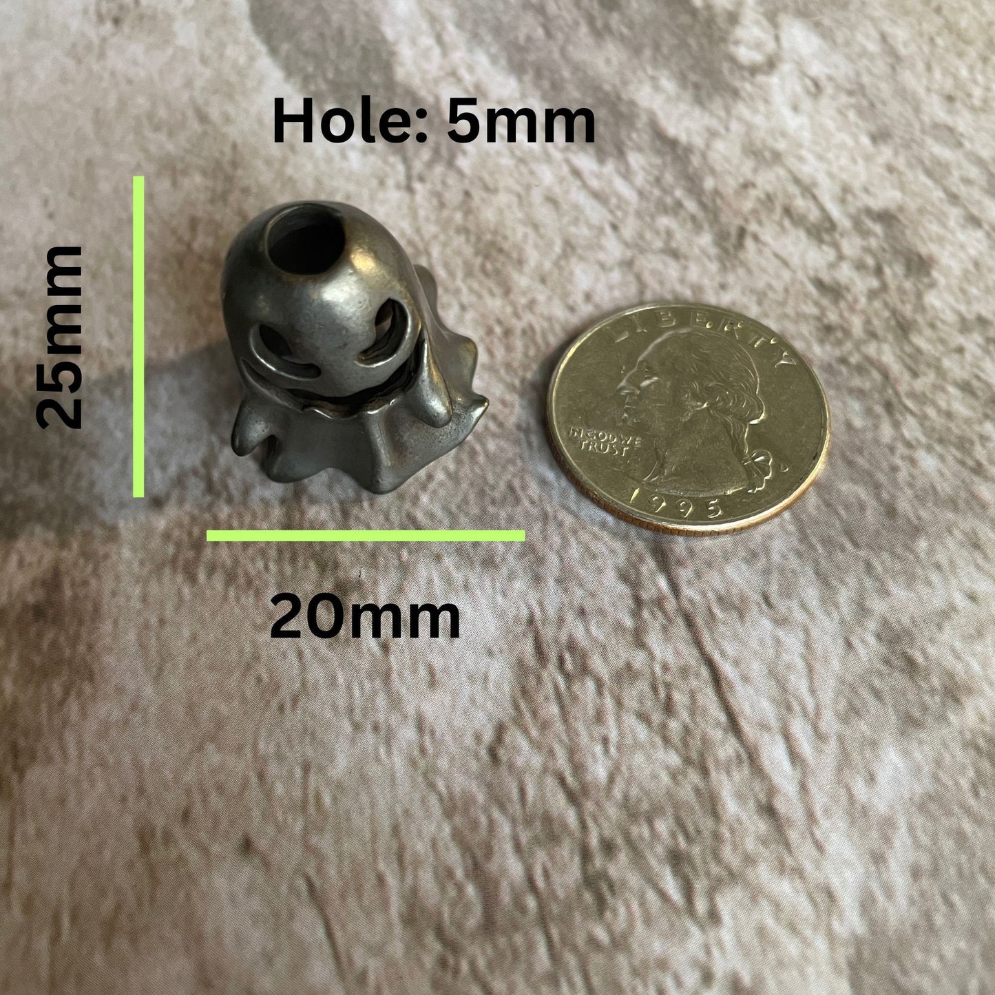 Ghost EDC Knife Paracord Bead | Brass Paracord Bead | EDC Gear | Everyday Carry | Hank Bead | Large Hole Bead | Spooky Black Gray Metal