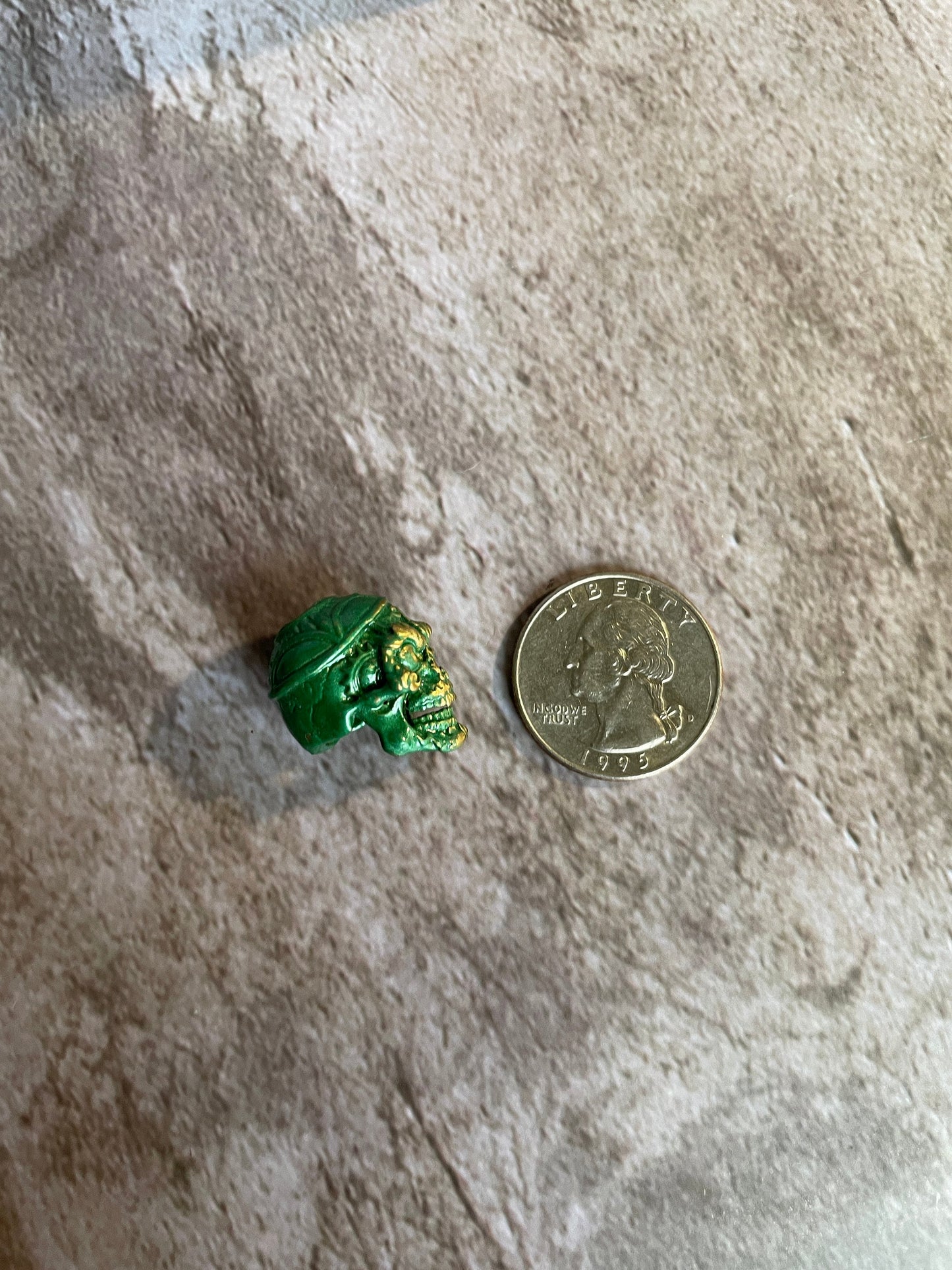 Green Scull EDC Knife Paracord Bead | Brass Bead | EDC Gear | Everyday Carry | Hank Bead | Large Hole Bead | Ornate Design Antique Finish