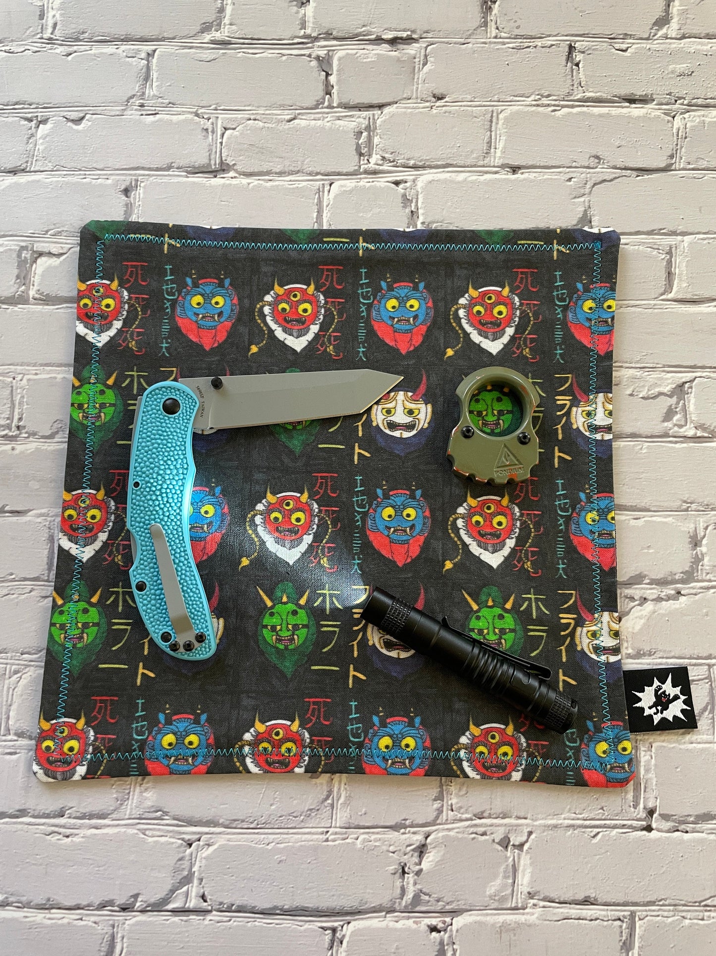 Oni Mask EDC Hank | Handkerchief for Every Day Carry | EDC Gear | Hank For EDC Organizer Pouch | Seigaiha Wave | Paracord | Thunder God