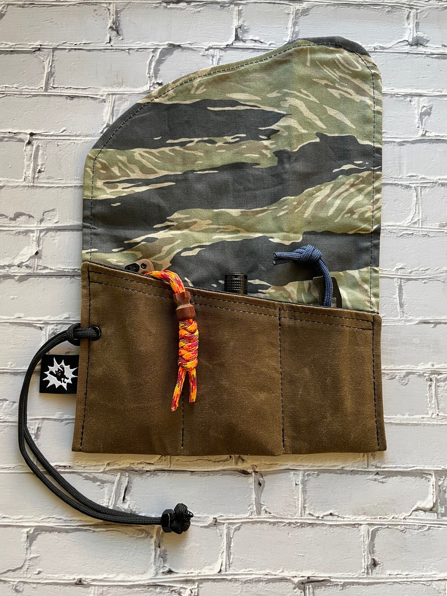 EDC Tool Roll | Waxed Canvas Pouch |Every Day Carry Gear Bag | Pocket Organizer | Knife Roll | Pocket Dump Display Hank | Vietnam Tiger Camo
