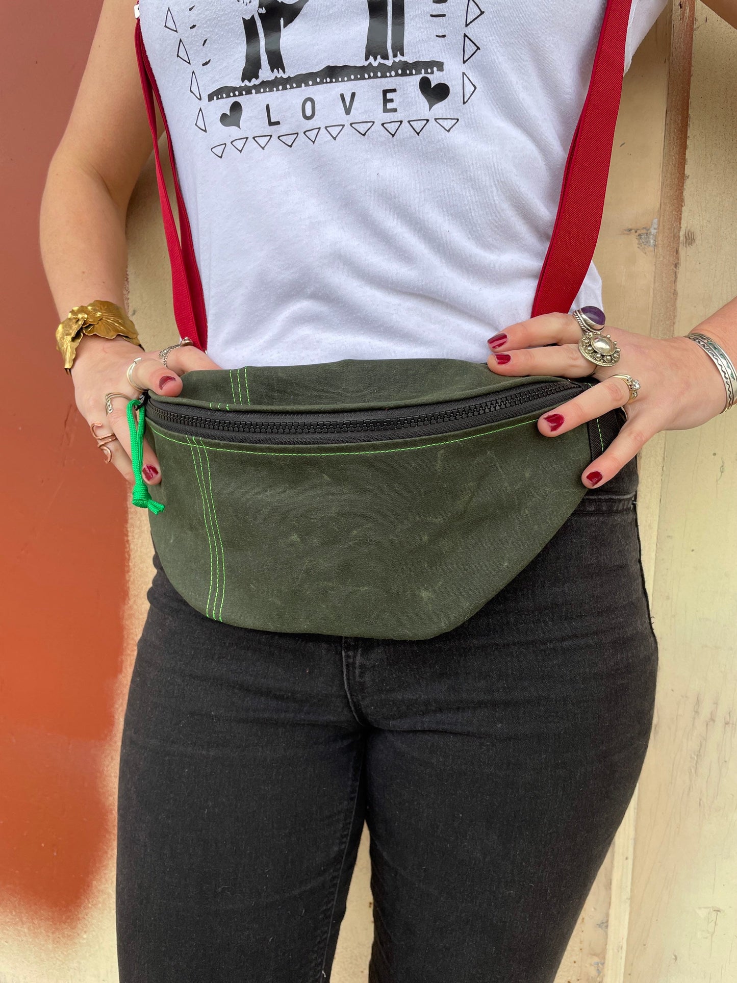 Forest Green Waxed Canvas Sling Bag