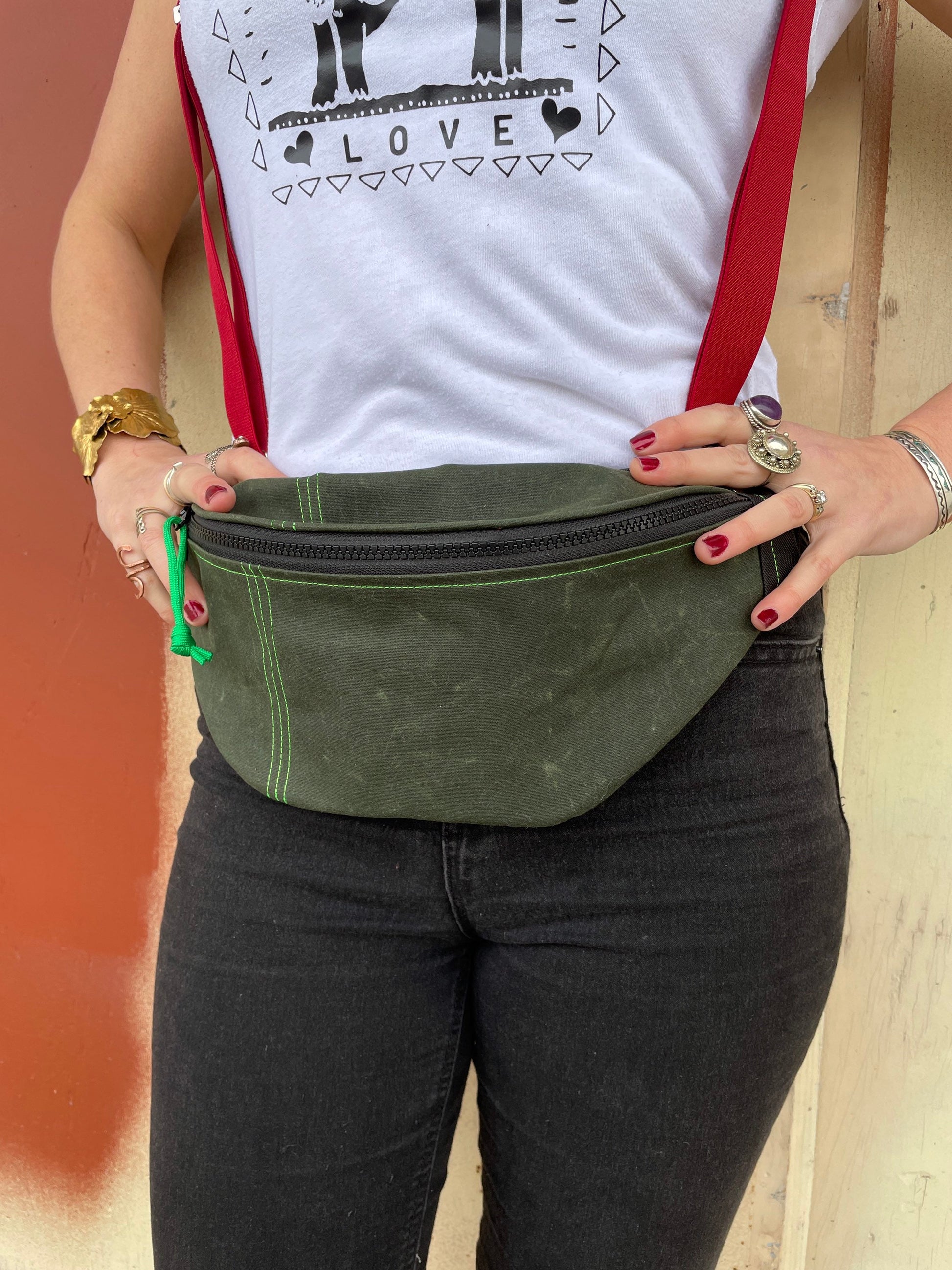 Forest Green Waxed Canvas Sling Bag