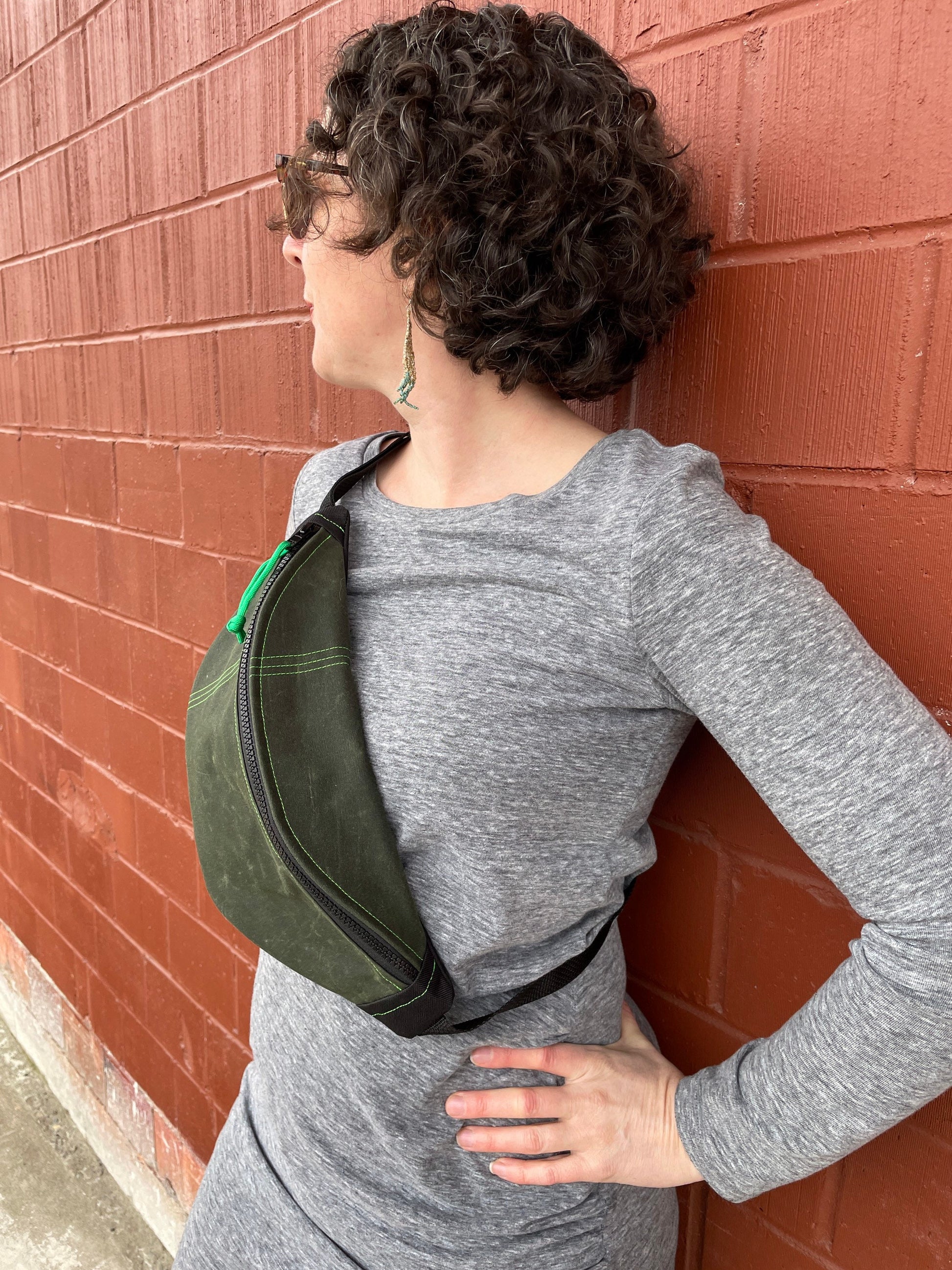 Forest Green Waxed Canvas Sling Bag