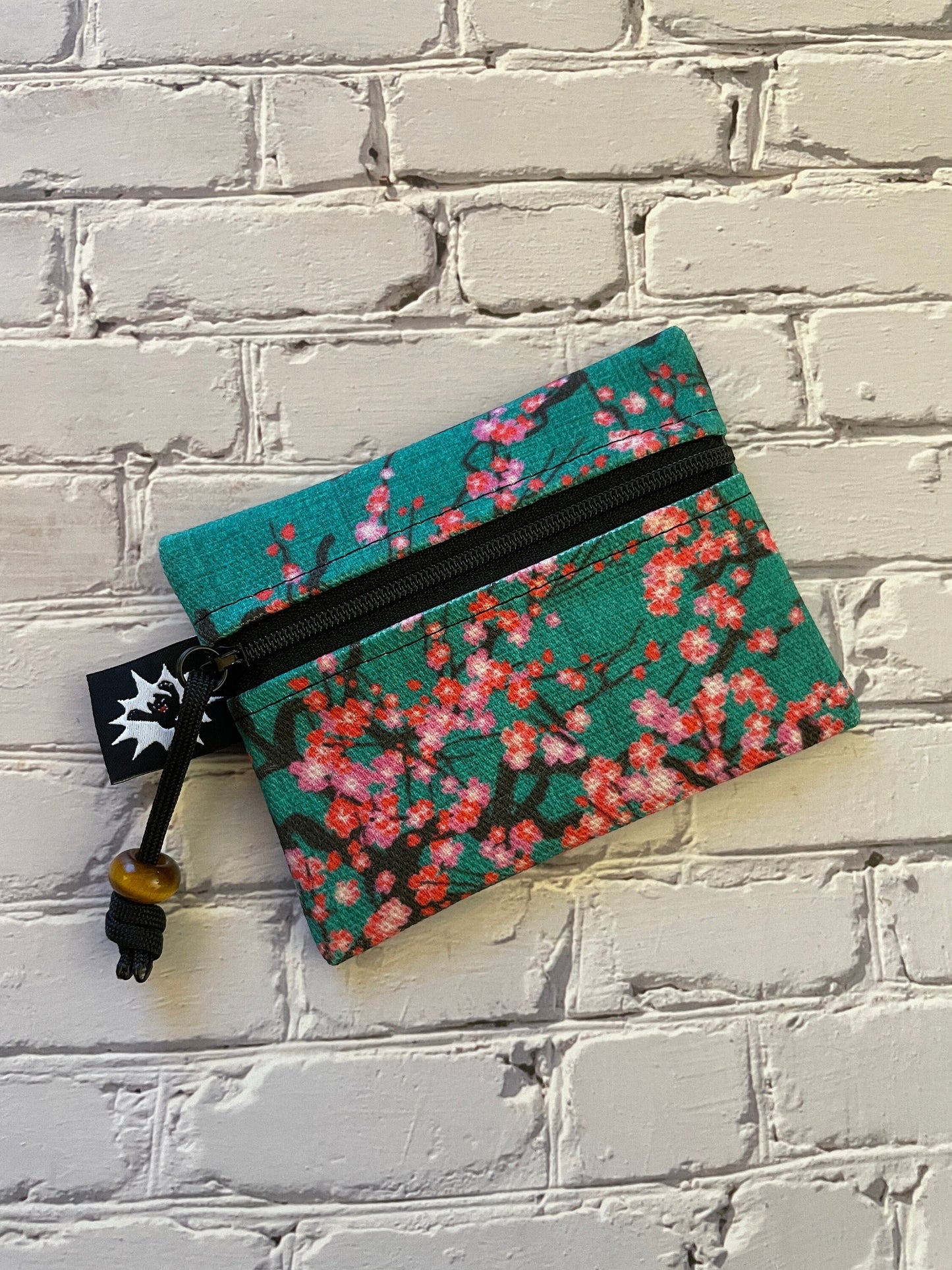 Waxed Canvas EDC Pouch | Mini Pouch | Small Zipper Wallet | Everyday Carry Bag | Hook and Loop Pouch | EDC Gear | Cherry Blossom Flowers