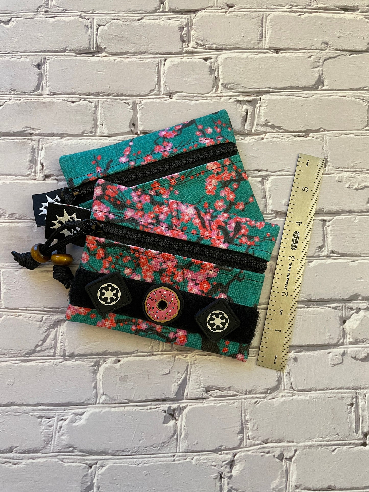 Waxed Canvas EDC Pouch | Mini Pouch | Small Zipper Wallet | Everyday Carry Bag | Hook and Loop Pouch | EDC Gear | Cherry Blossom Flowers