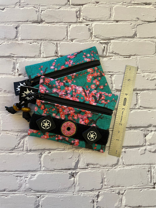 Waxed Canvas EDC Pouch | Mini Pouch | Small Zipper Wallet | Everyday Carry Bag | Hook and Loop Pouch | EDC Gear | Cherry Blossom Flowers