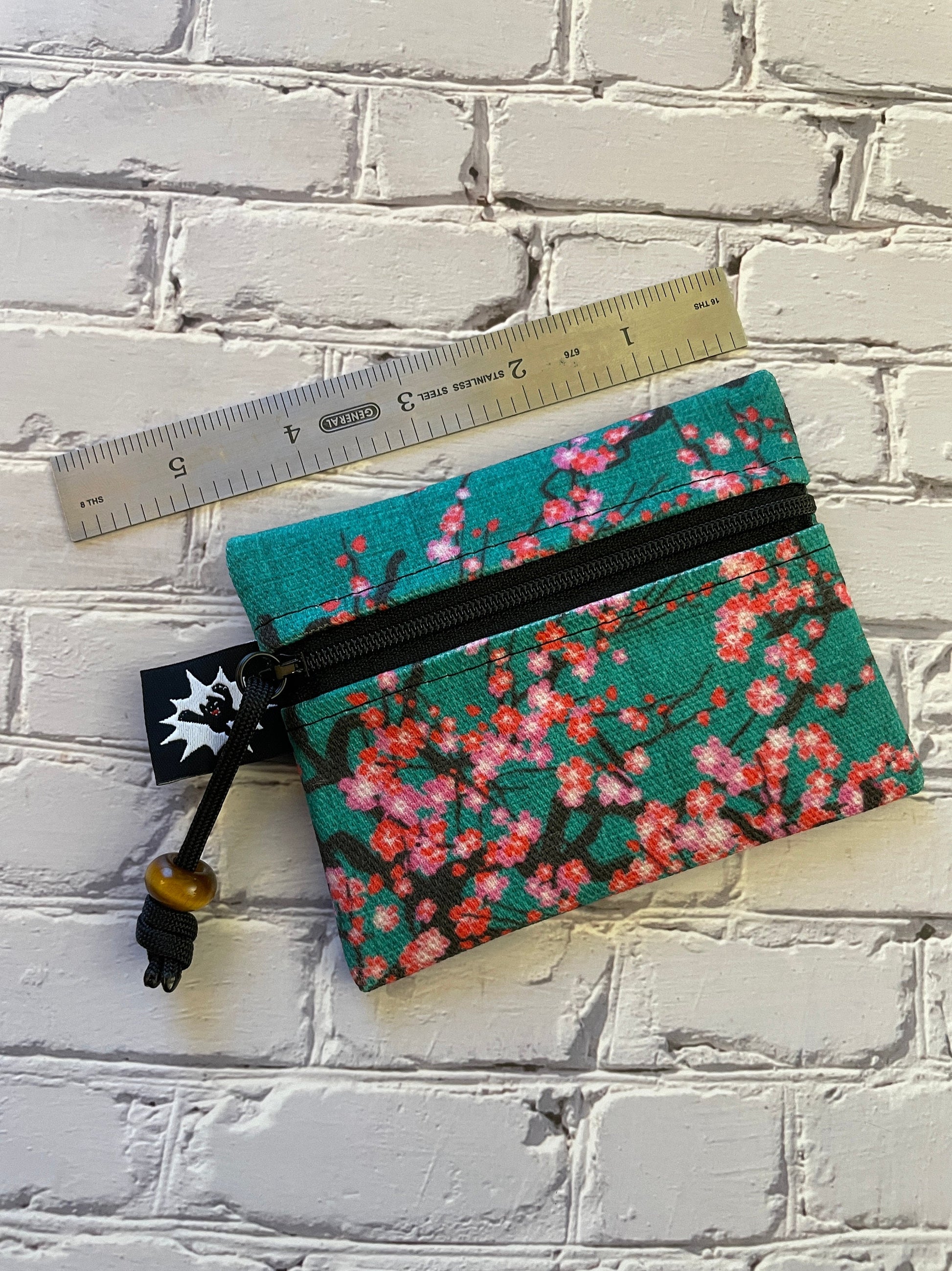 Waxed Canvas EDC Pouch | Mini Pouch | Small Zipper Wallet | Everyday Carry Bag | Hook and Loop Pouch | EDC Gear | Cherry Blossom Flowers