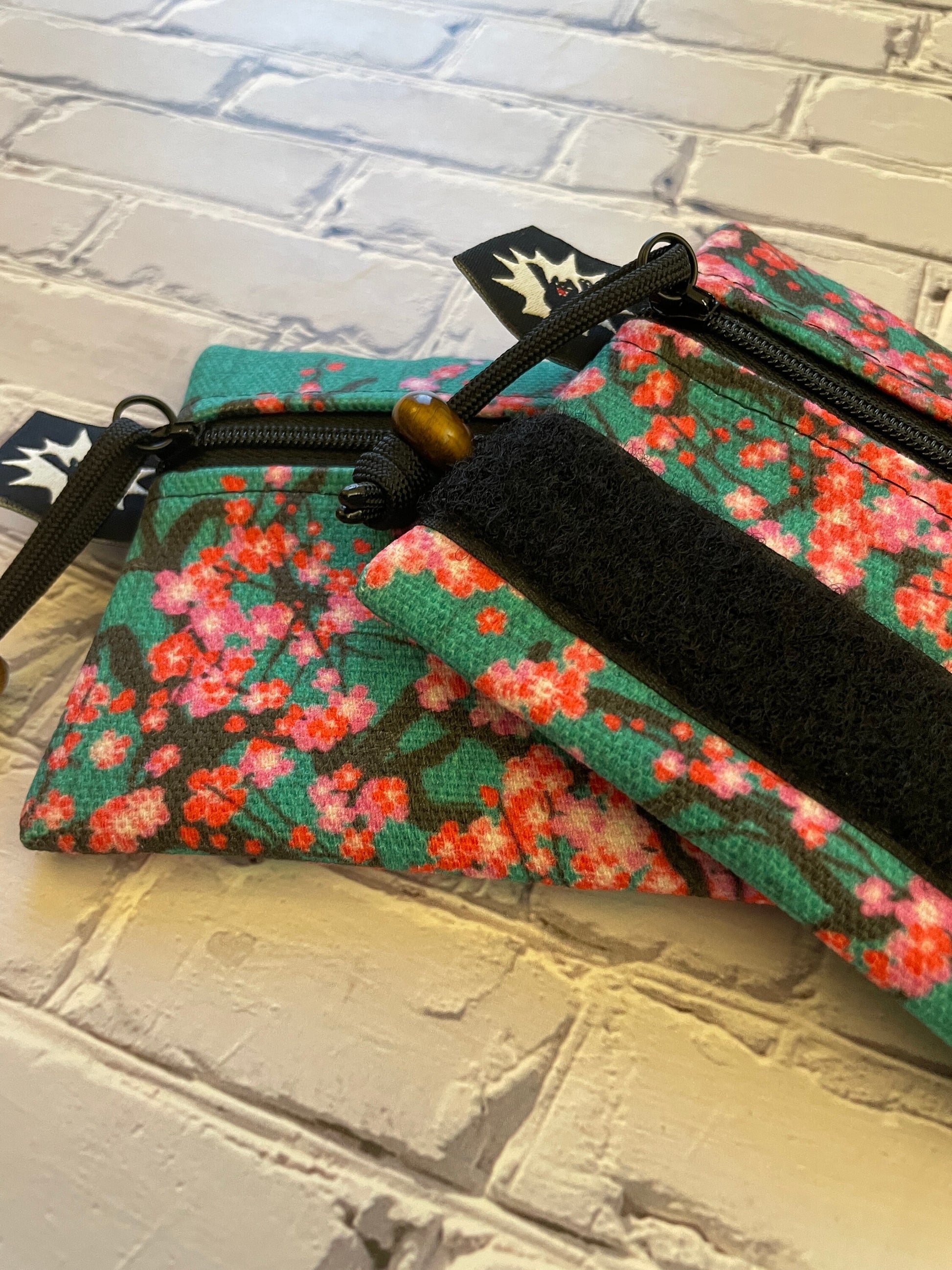 Waxed Canvas EDC Pouch | Mini Pouch | Small Zipper Wallet | Everyday Carry Bag | Hook and Loop Pouch | EDC Gear | Cherry Blossom Flowers