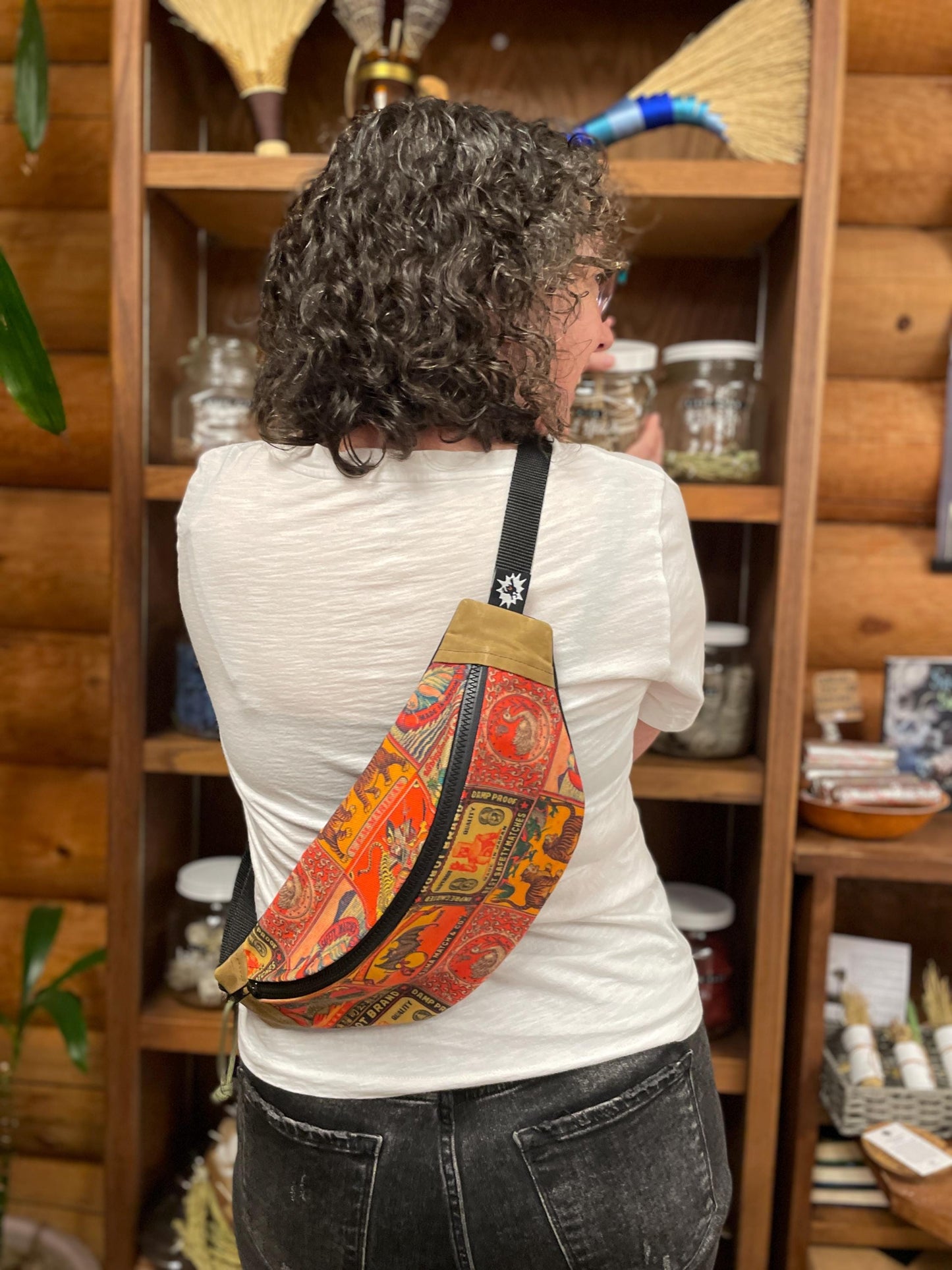Japanese Vintage Art Waxed Canvas Sling Bag | Handmade in the USA | Plus Sized Belts Available