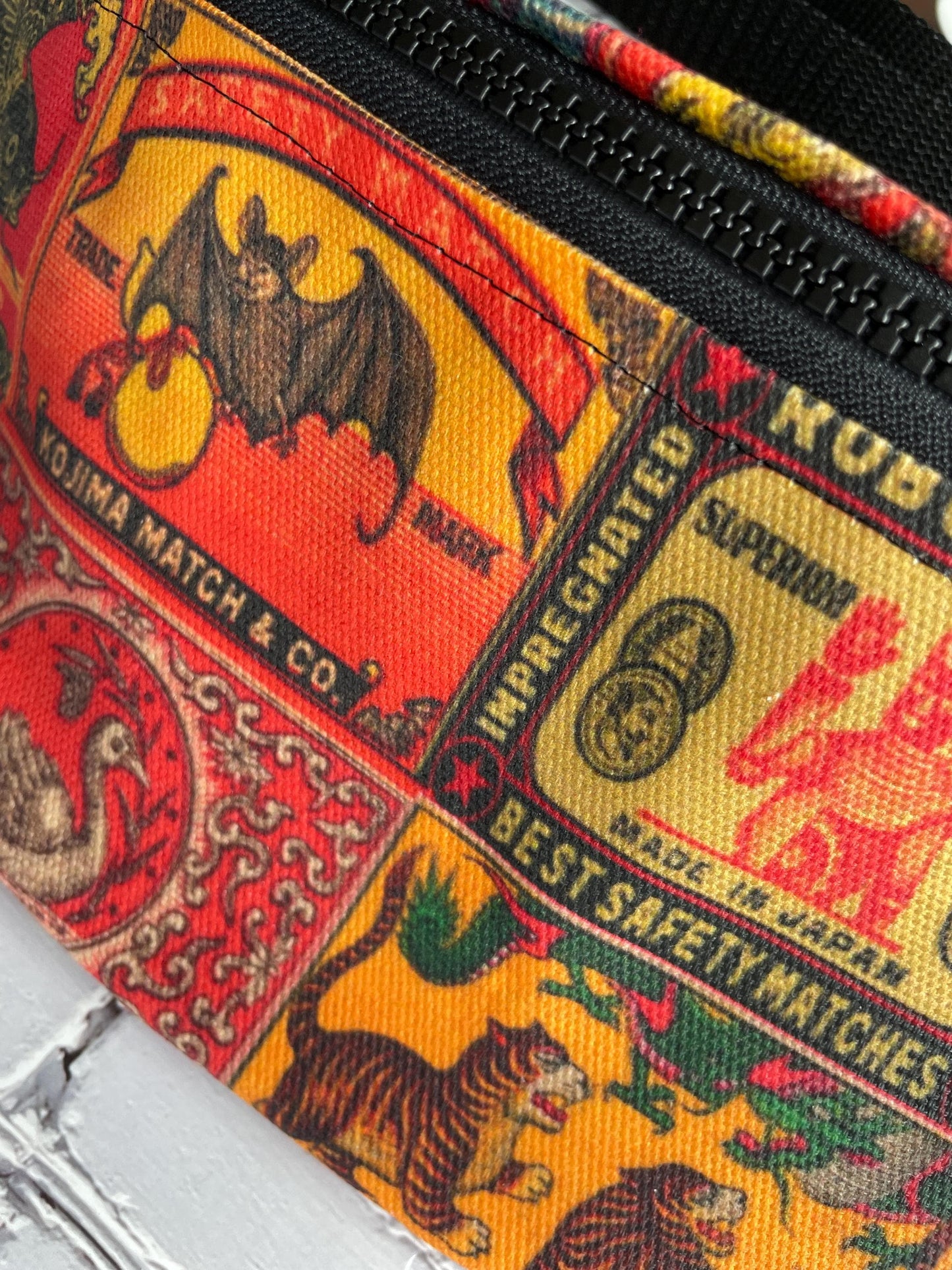 Japanese Vintage Art Waxed Canvas Sling Bag | Handmade in the USA | Plus Sized Belts Available