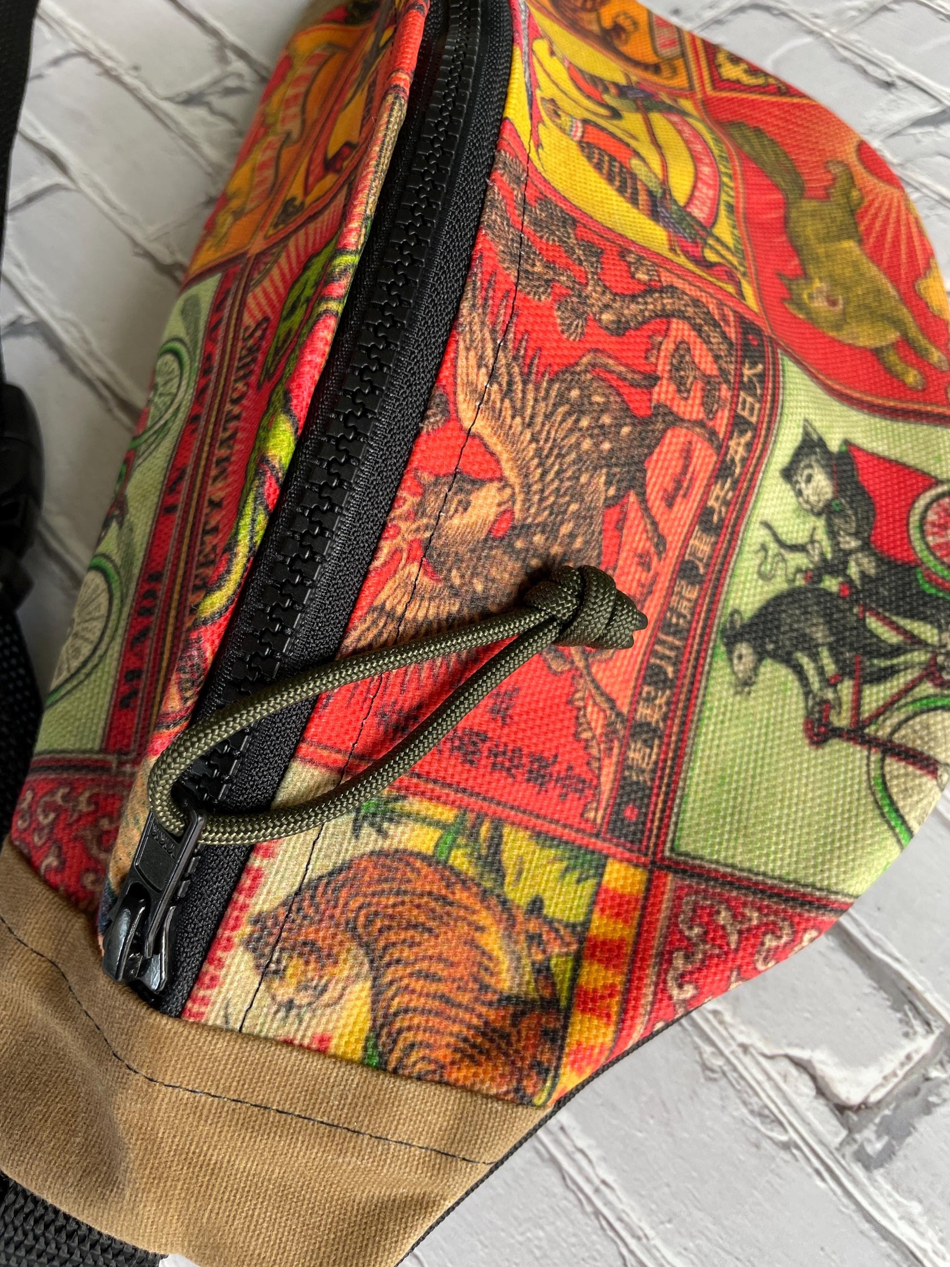 Japanese Vintage Art Waxed Canvas Sling Bag | Handmade in the USA | Plus Sized Belts Available