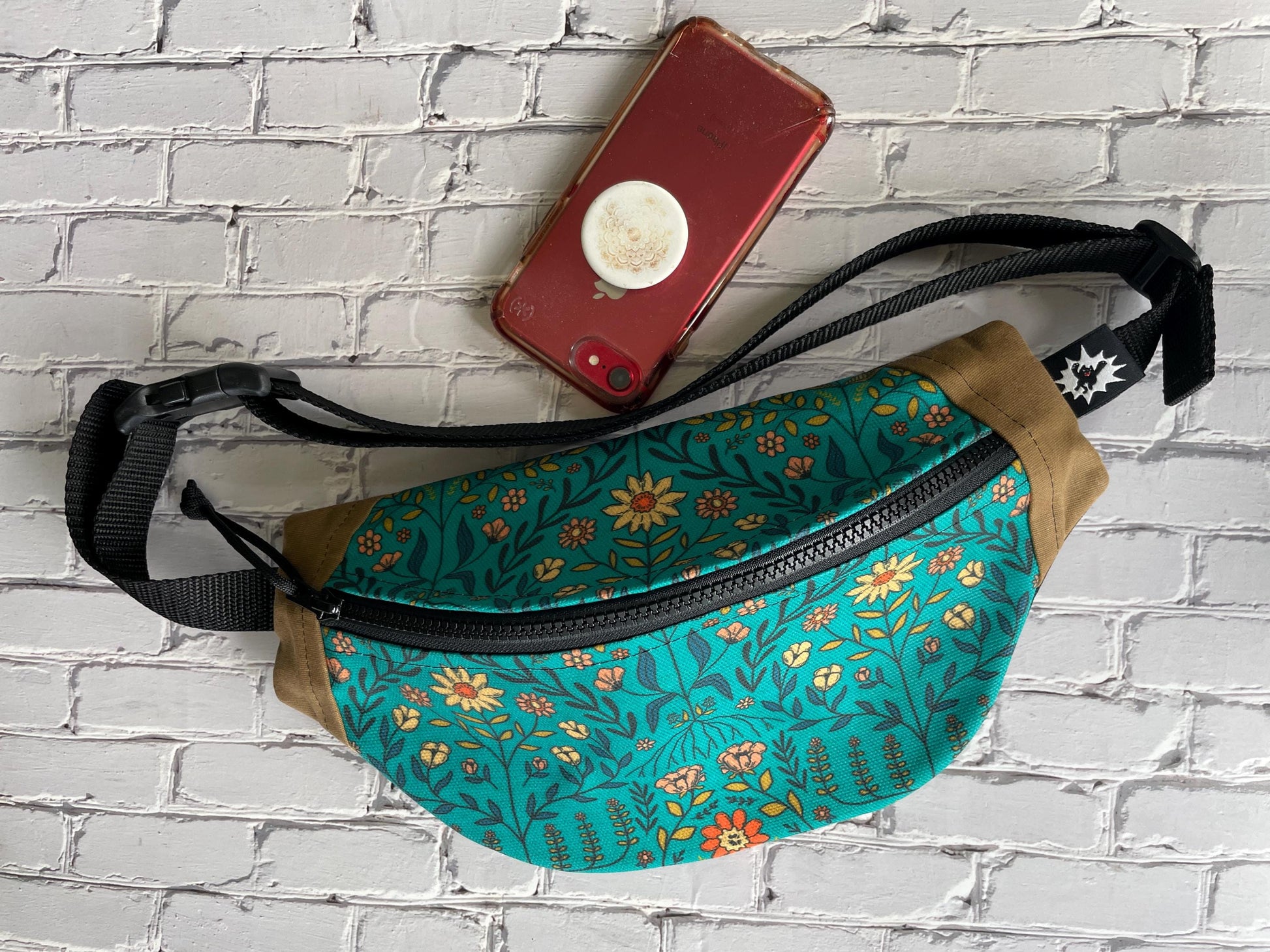 Teal Flowers Waxed Canvas Sling Bag Purse Set | Handmade in the USA | Plus Sized Belts Available