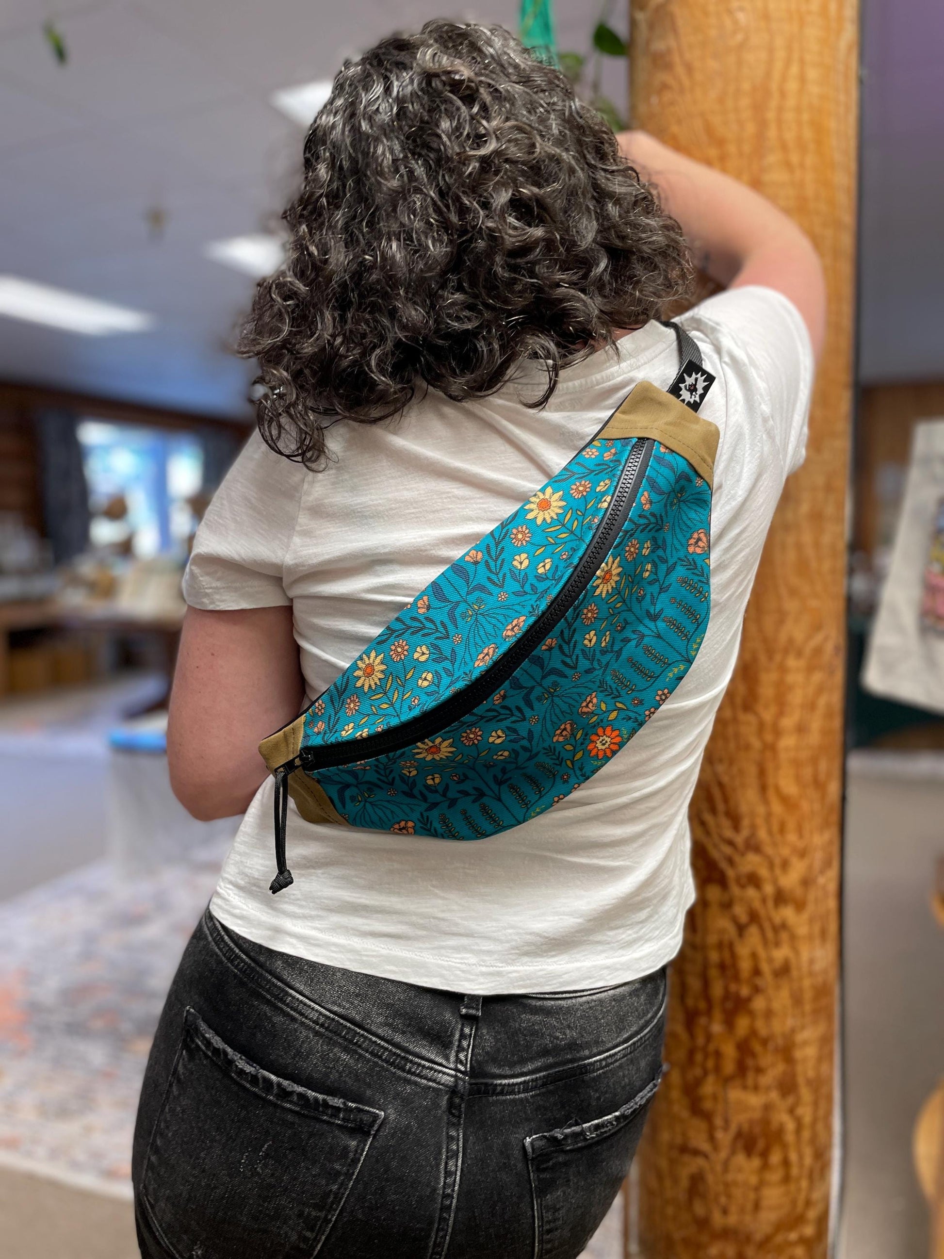 Teal Flowers Waxed Canvas Sling Bag Purse Set | Handmade in the USA | Plus Sized Belts Available