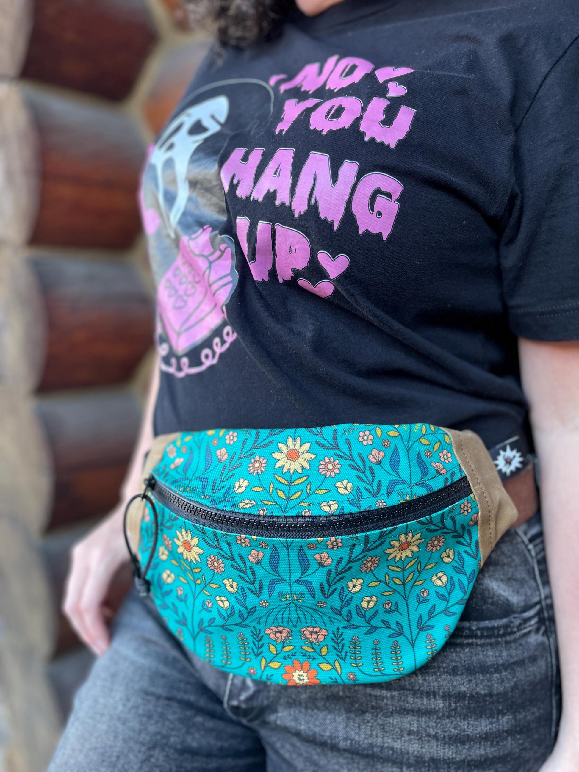 Teal Flowers Waxed Canvas Sling Bag Purse Set | Handmade in the USA | Plus Sized Belts Available