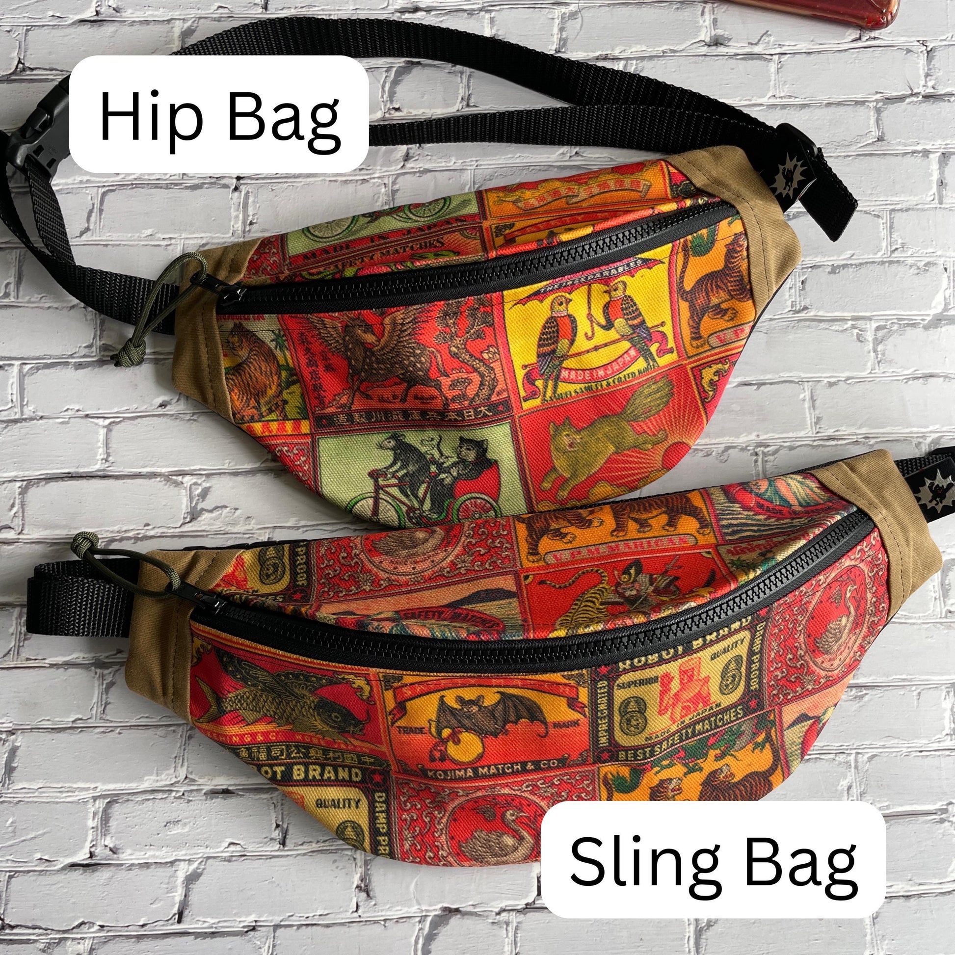 Japanese Vintage Art Waxed Canvas Sling Bag | Handmade in the USA | Plus Sized Belts Available