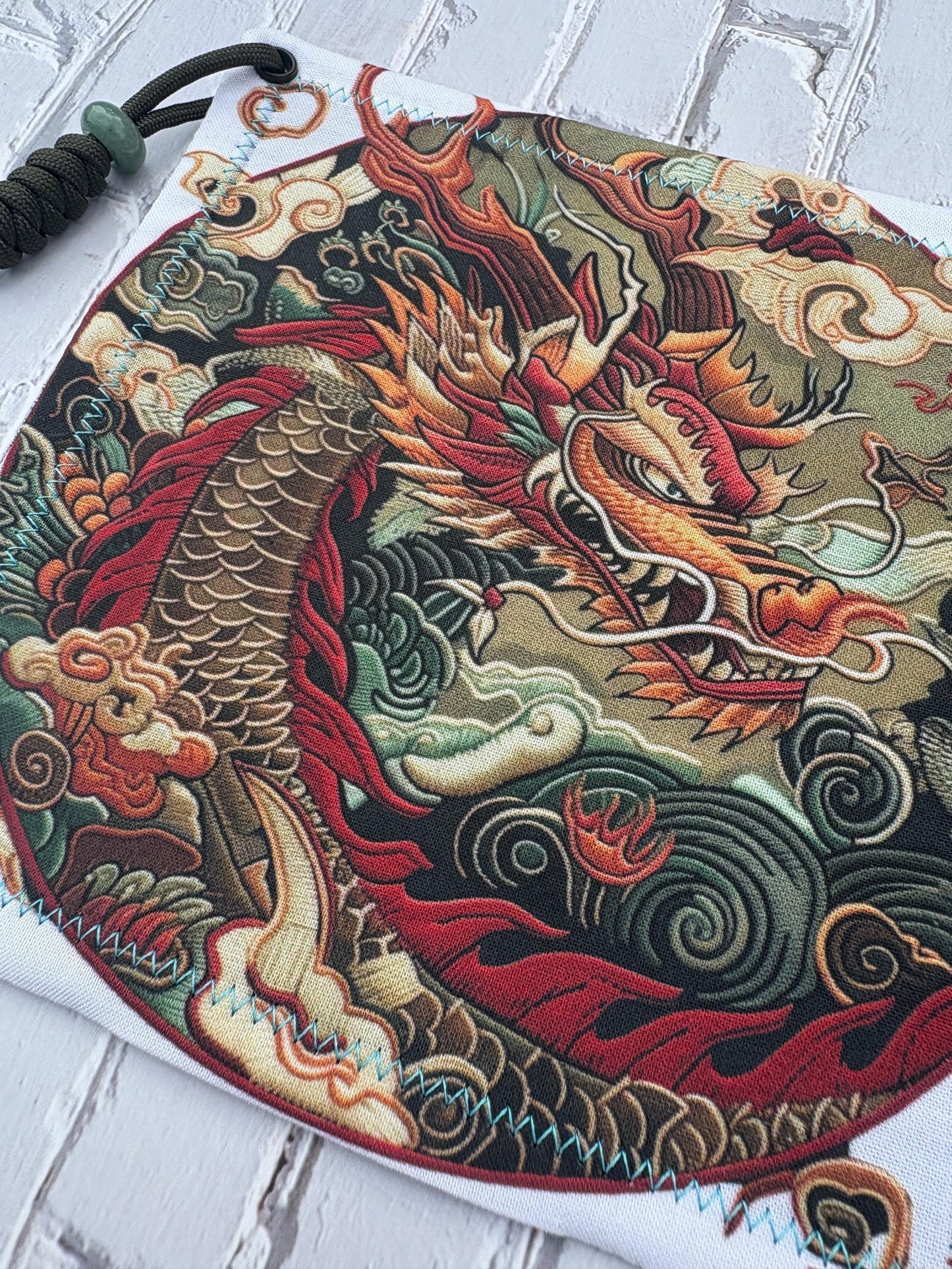 Japanese Dragon EDC Hank with Microfiber or Flannel Backing. Paracord for Style and Function Clean Screens, Tools, Glasses. Rad Gift for Him