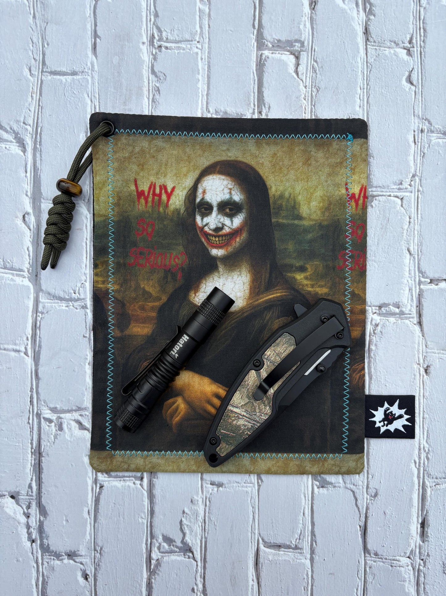 Why So Serious EDC Hank with Microfiber or Flannel Backing. Paracord for Ultimate Function. Clean Screens, Tools, Glasses. Mona Lisa Joker