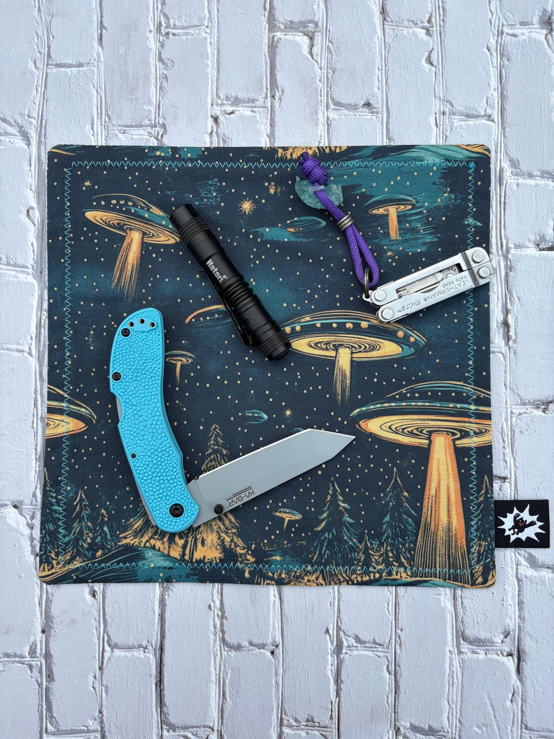 Custom EDC Hank With Microfiber or Flannel Backing, Vibrant Handkerchief Gift, Pocket Gear Cloth With Grommet, Paracord, and Bead, UFO Alien