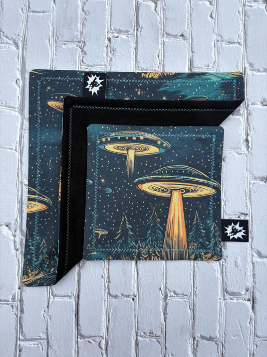 Custom EDC Hank With Microfiber or Flannel Backing, Vibrant Handkerchief Gift, Pocket Gear Cloth With Grommet, Paracord, and Bead, UFO Alien