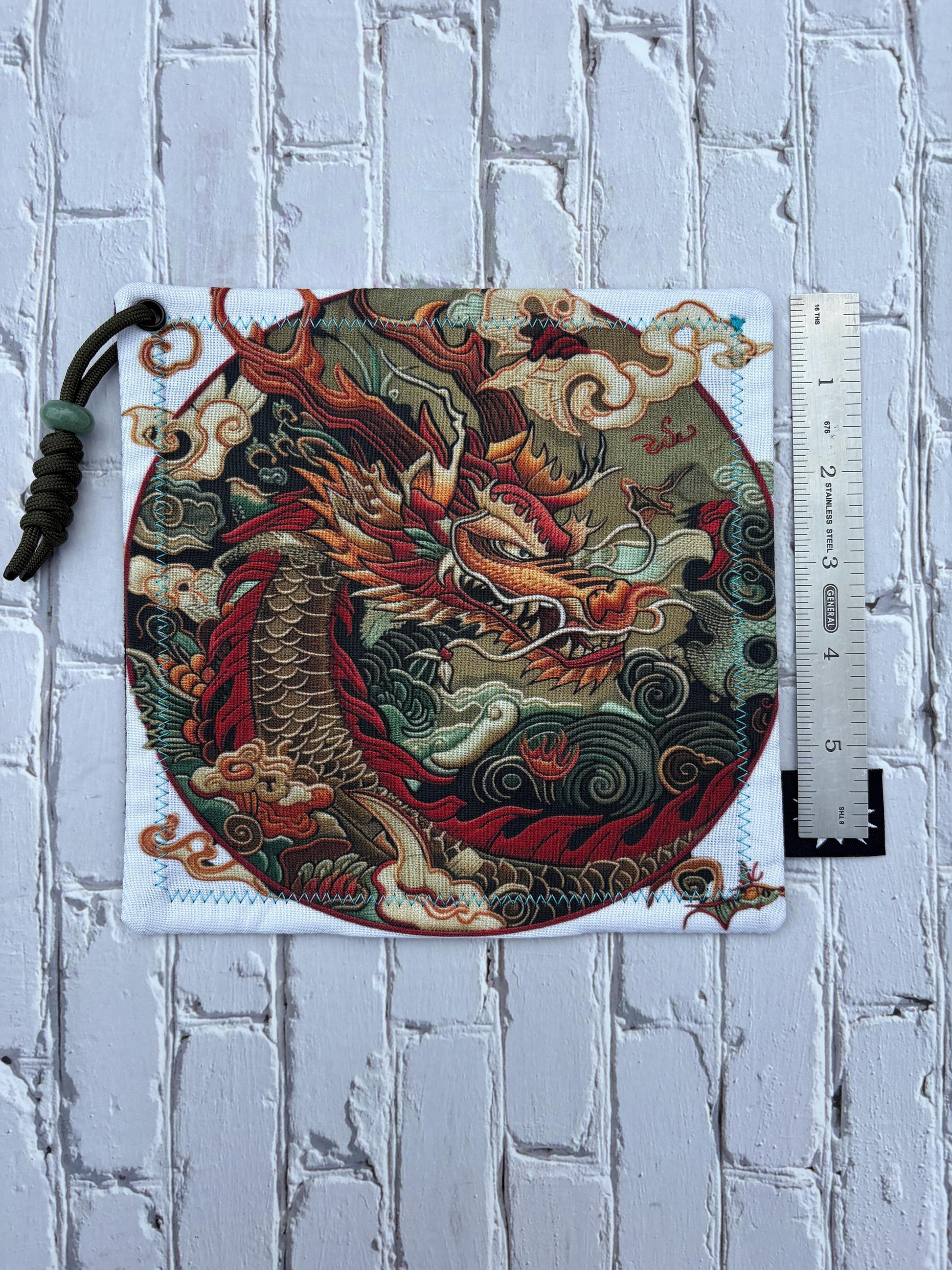 Japanese Dragon EDC Hank with Microfiber or Flannel Backing. Paracord for Style and Function Clean Screens, Tools, Glasses. Rad Gift for Him