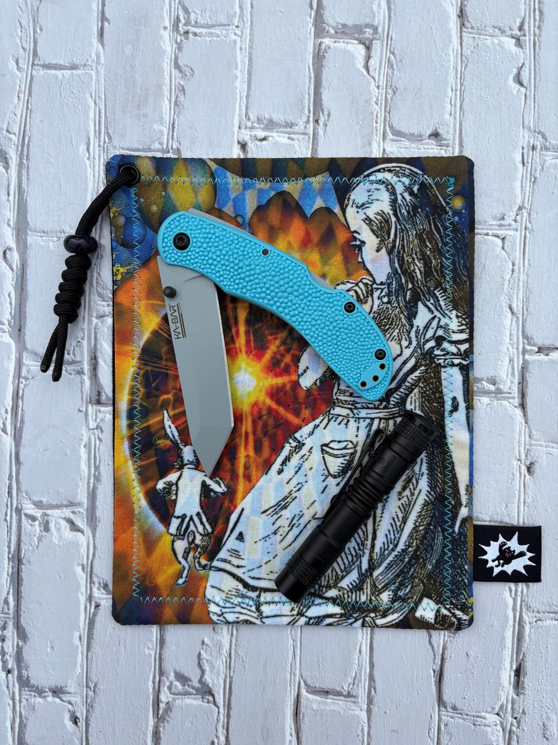 Alice in Wonderland EDC Hank with Microfiber or Flannel Backing. Paracord for Ultimate Function. Clean Screens, Tools, Glasses. Rabbit Hole