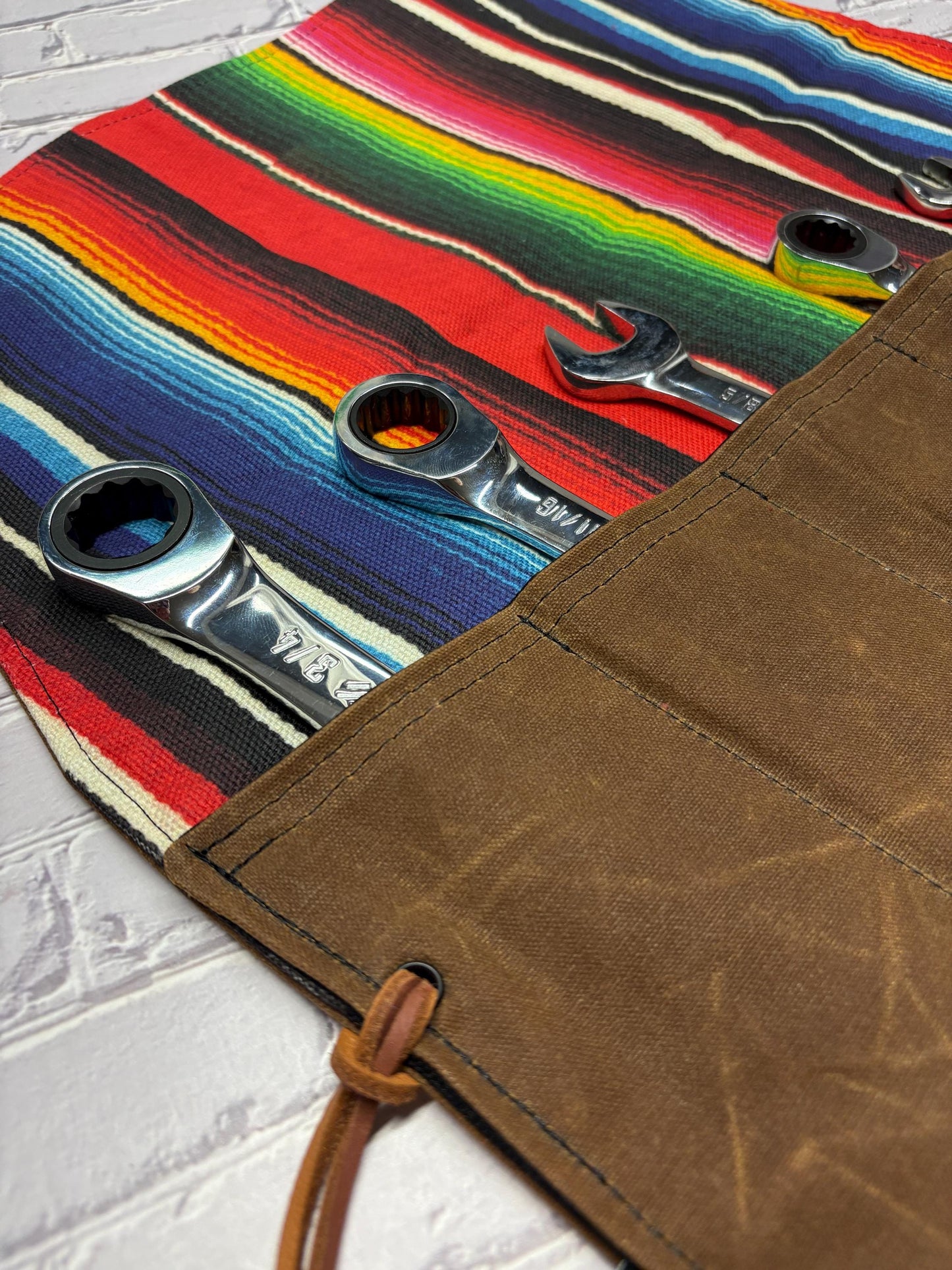 Waxed Canvas Tool Roll: Leather Closure, Mechanic Organizer, Moto Travel