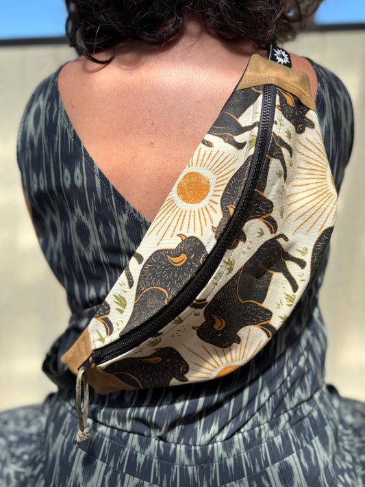 Bison Waxed Canvas Sling Bag | Mini Pouch Wallet Set | Plus Size Belts Available | Southwest Buffalo Americana Style