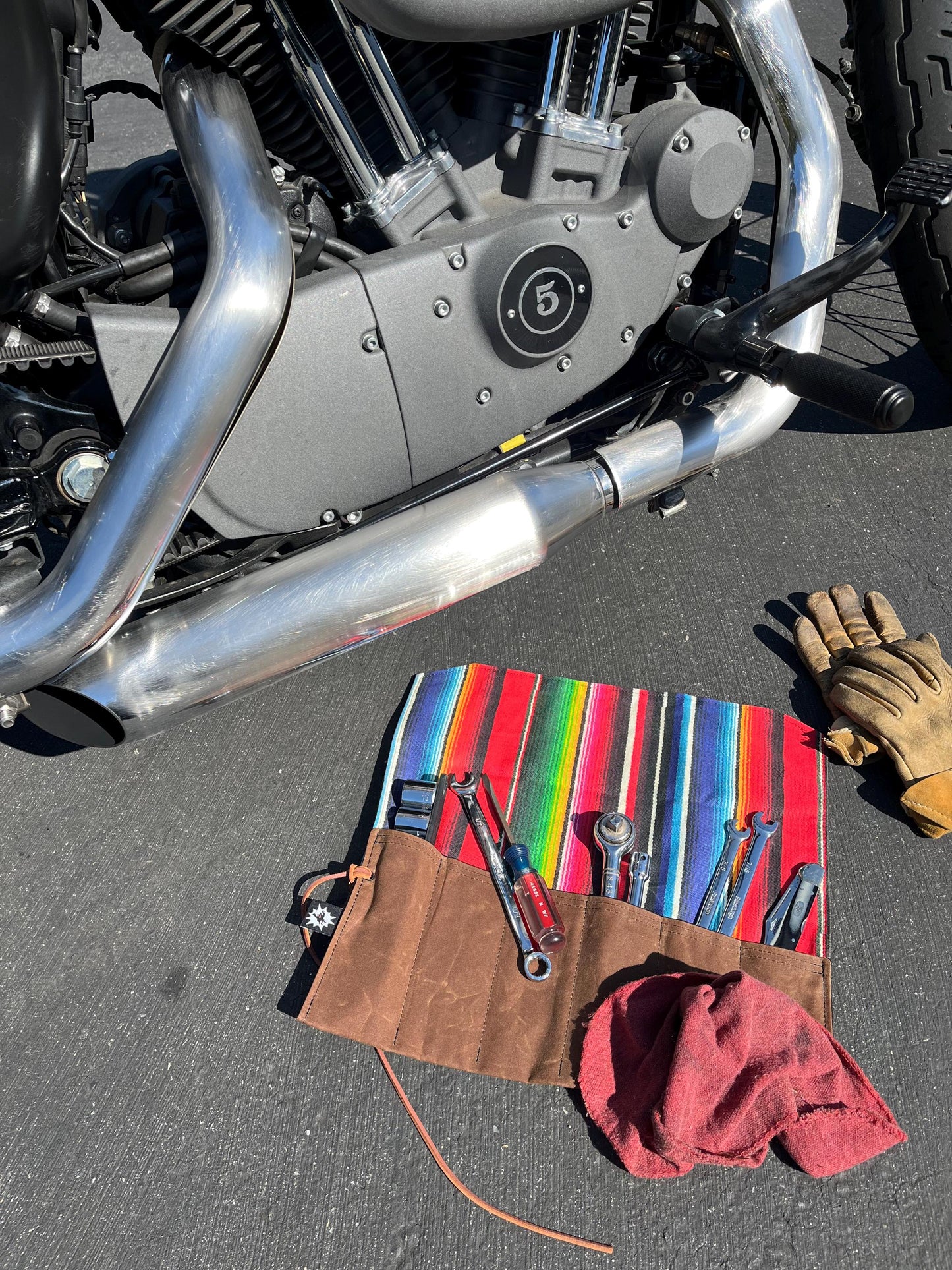 Waxed Canvas Tool Roll: Leather Closure, Mechanic Organizer, Moto Travel