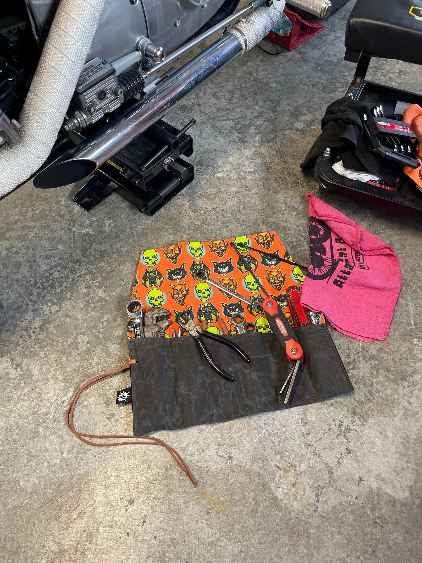 Waxed Canvas Tool Roll: Leather Closure, Mechanic Organizer, Moto Travel