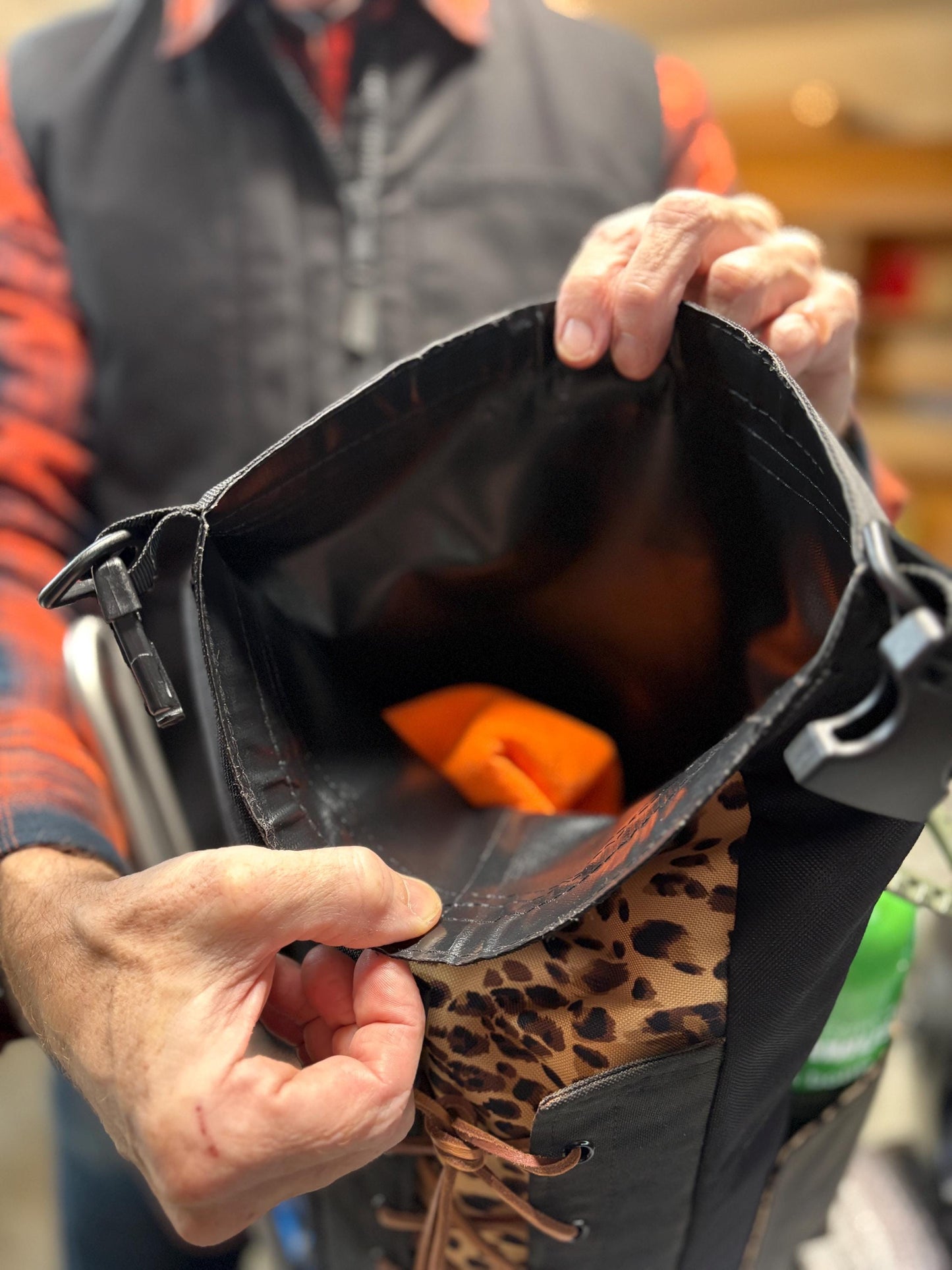 Attack Cat Bags Sissy Bar Bag – Waxed Canvas Roll Top Moto Bag with Leather Lace Back | Custom Prints | Motorcycle Gear Sack (10L)