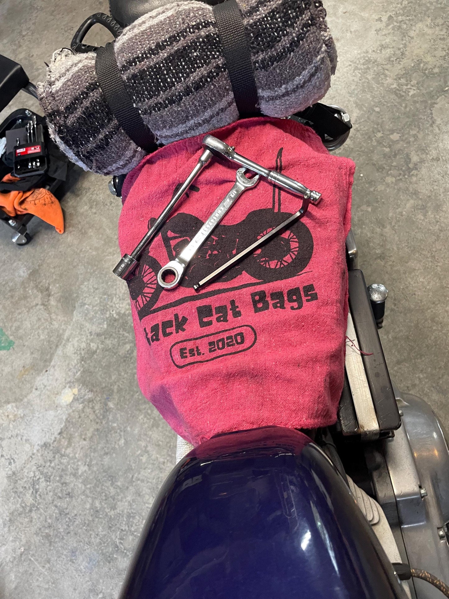 Attack Cat Bags Shop Towels – Set of 3 Red Garage Rags with Motorcycle Print | Mechanic Gift | Reusable Shop Cloth | Handmade in USA