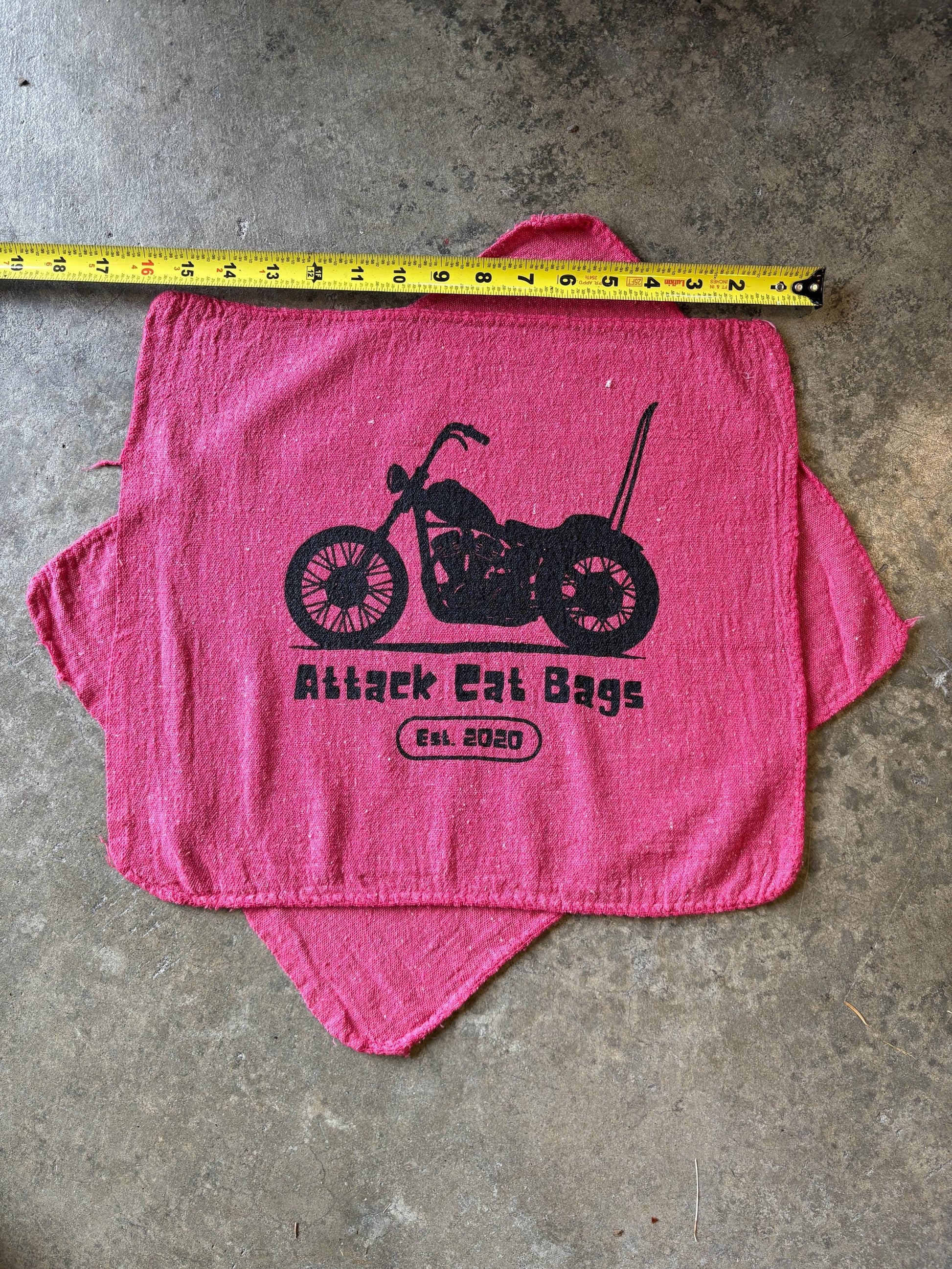 Attack Cat Bags Shop Towels – Set of 3 Red Garage Rags with Motorcycle Print | Mechanic Gift | Reusable Shop Cloth | Handmade in USA