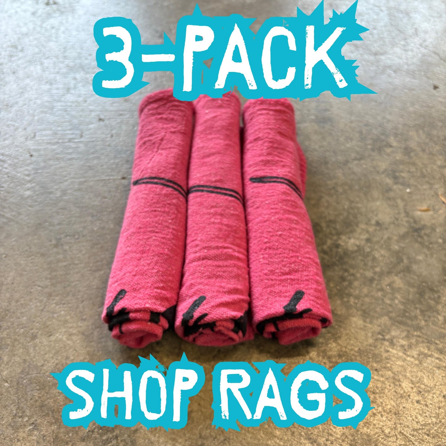 Attack Cat Bags Shop Towels – Set of 3 Red Garage Rags with Motorcycle Print | Mechanic Gift | Reusable Shop Cloth | Handmade in USA