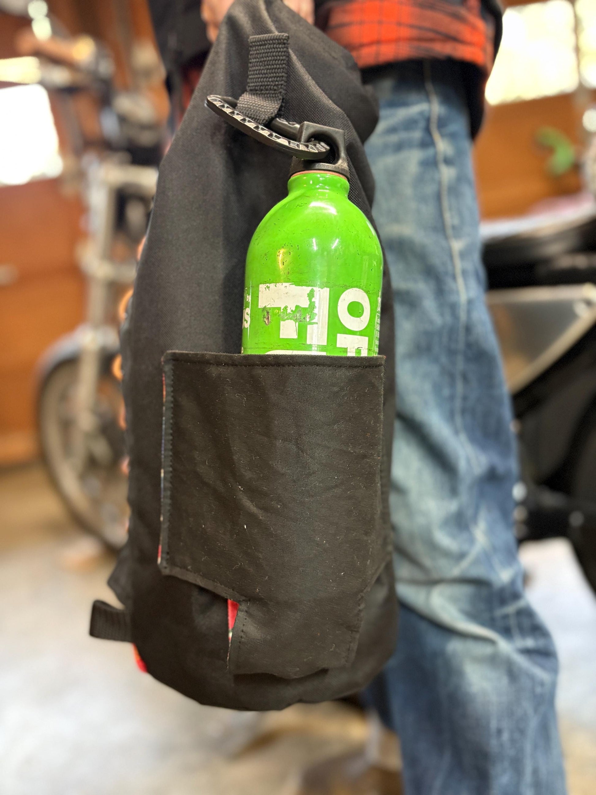 Attack Cat Bags Sissy Bar Bag – Waxed Canvas Roll Top Moto Bag with Leather Lace Back | Custom Prints | Motorcycle Gear Sack (10L)