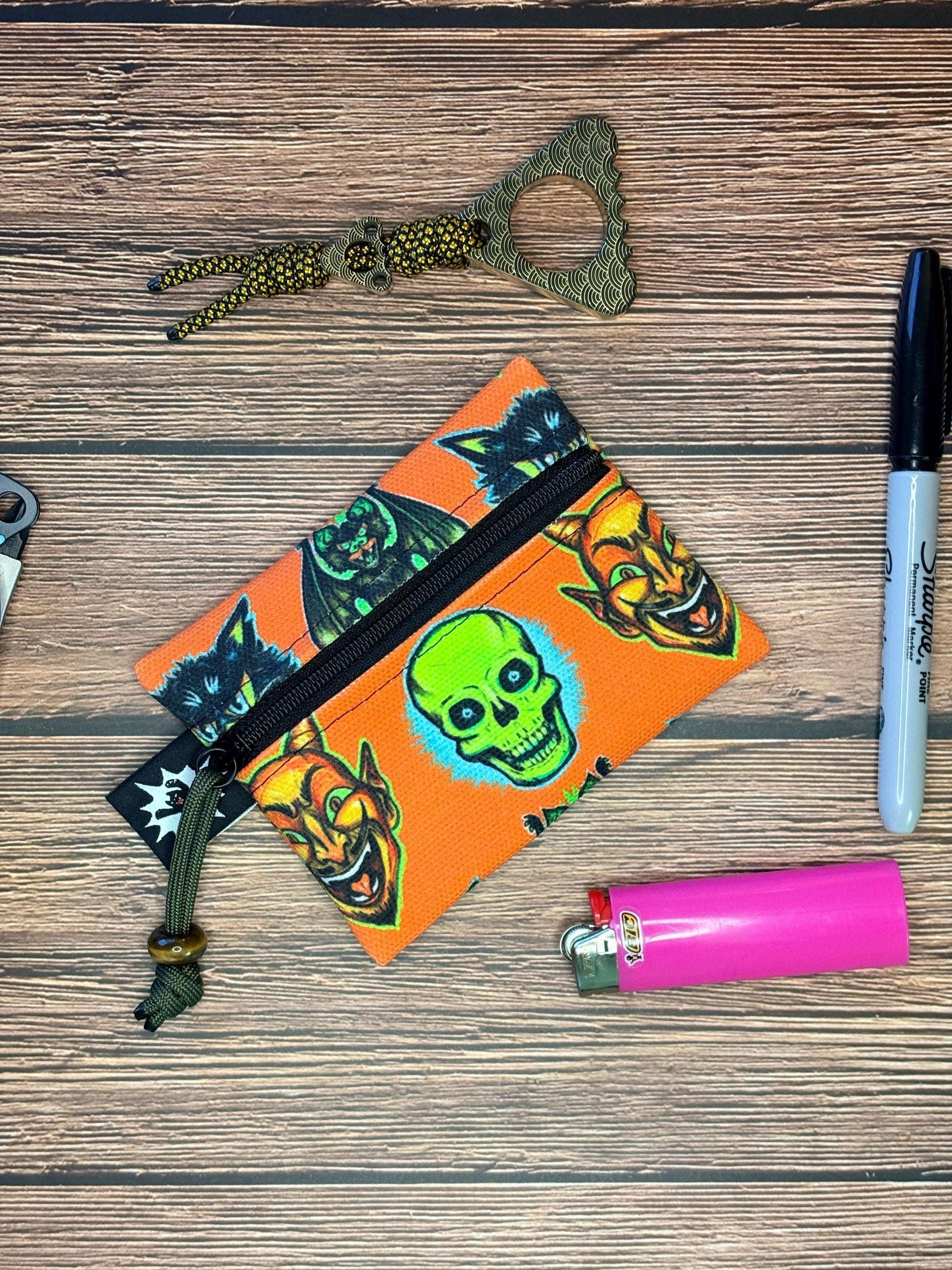 Waxed Canvas EDC Pouch | Mini Pouch | Small Zipper Wallet | Everyday Carry Bag | Hook and Loop Pouch | EDC Gear | Vintage Horror Halloween