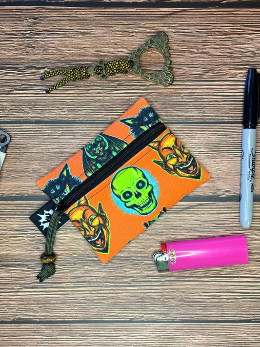 Waxed Canvas EDC Pouch | Mini Pouch | Small Zipper Wallet | Everyday Carry Bag | Hook and Loop Pouch | EDC Gear | Vintage Horror Halloween