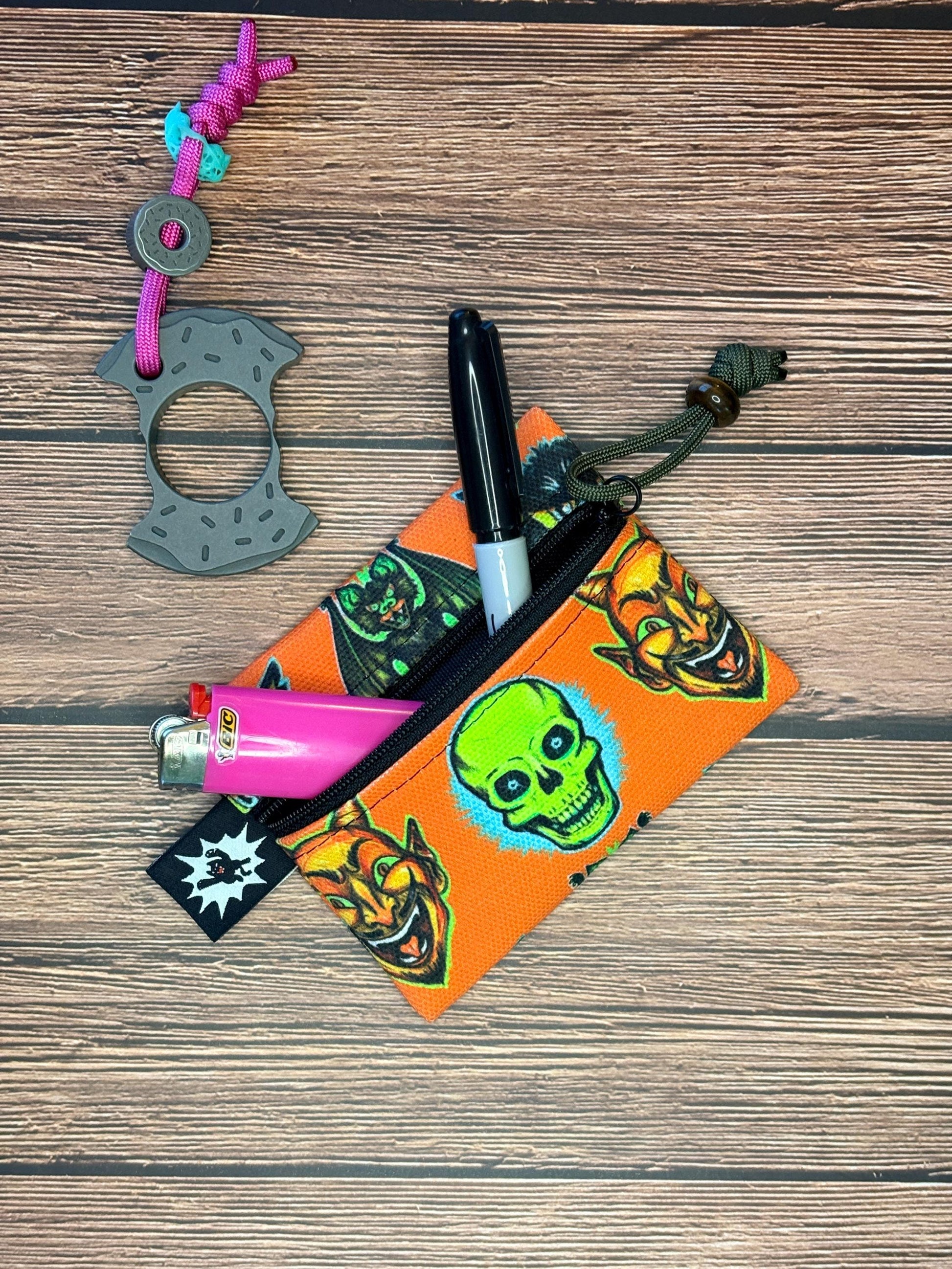 Waxed Canvas EDC Pouch | Mini Pouch | Small Zipper Wallet | Everyday Carry Bag | Hook and Loop Pouch | EDC Gear | Vintage Horror Halloween