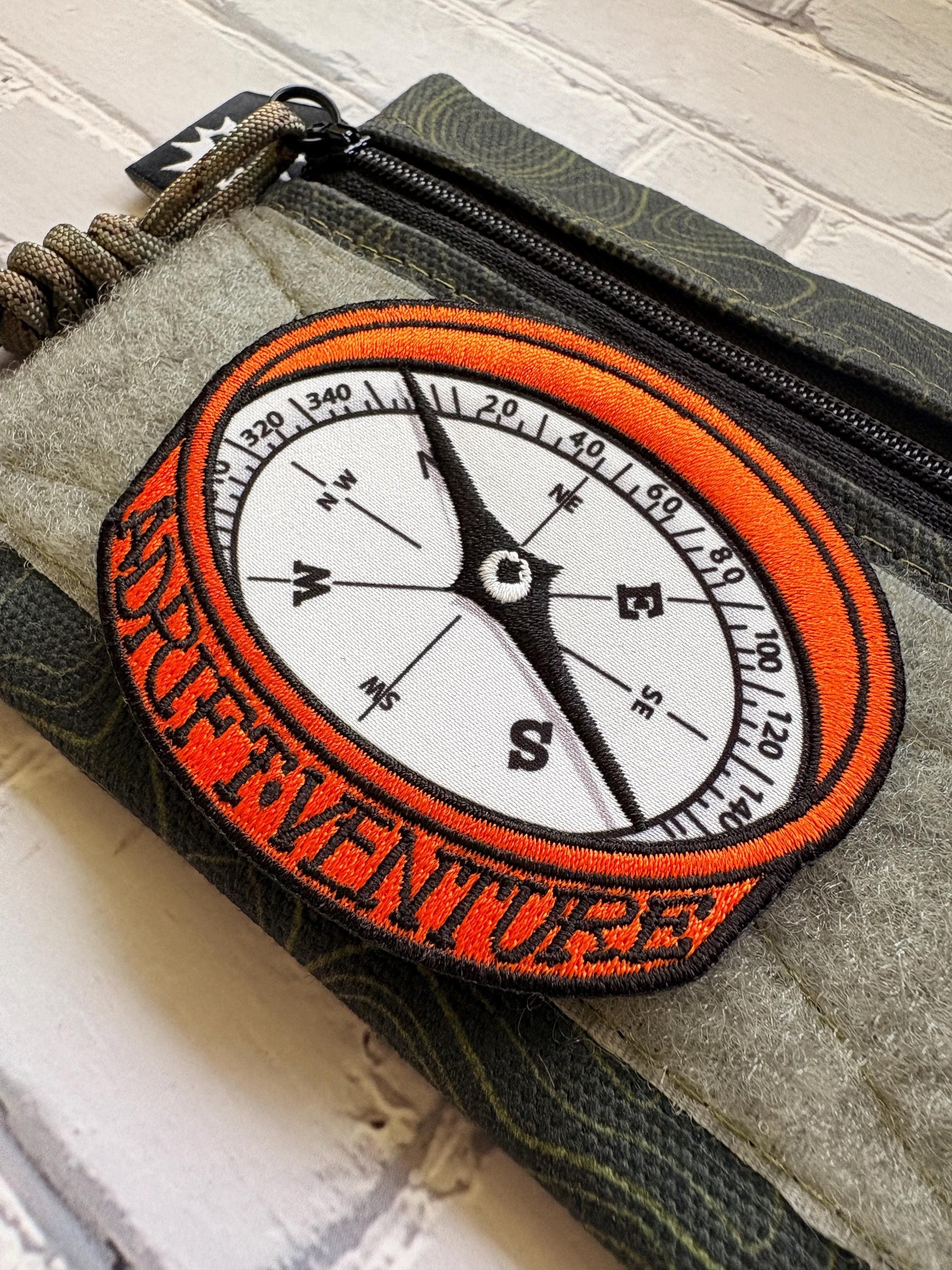 Adventure Pouch EDC Zipper Bag, Compass Morale Patch Included, Topo Map Canvas Pouch with Velcro Loop Panel, Everyday Carry Gear