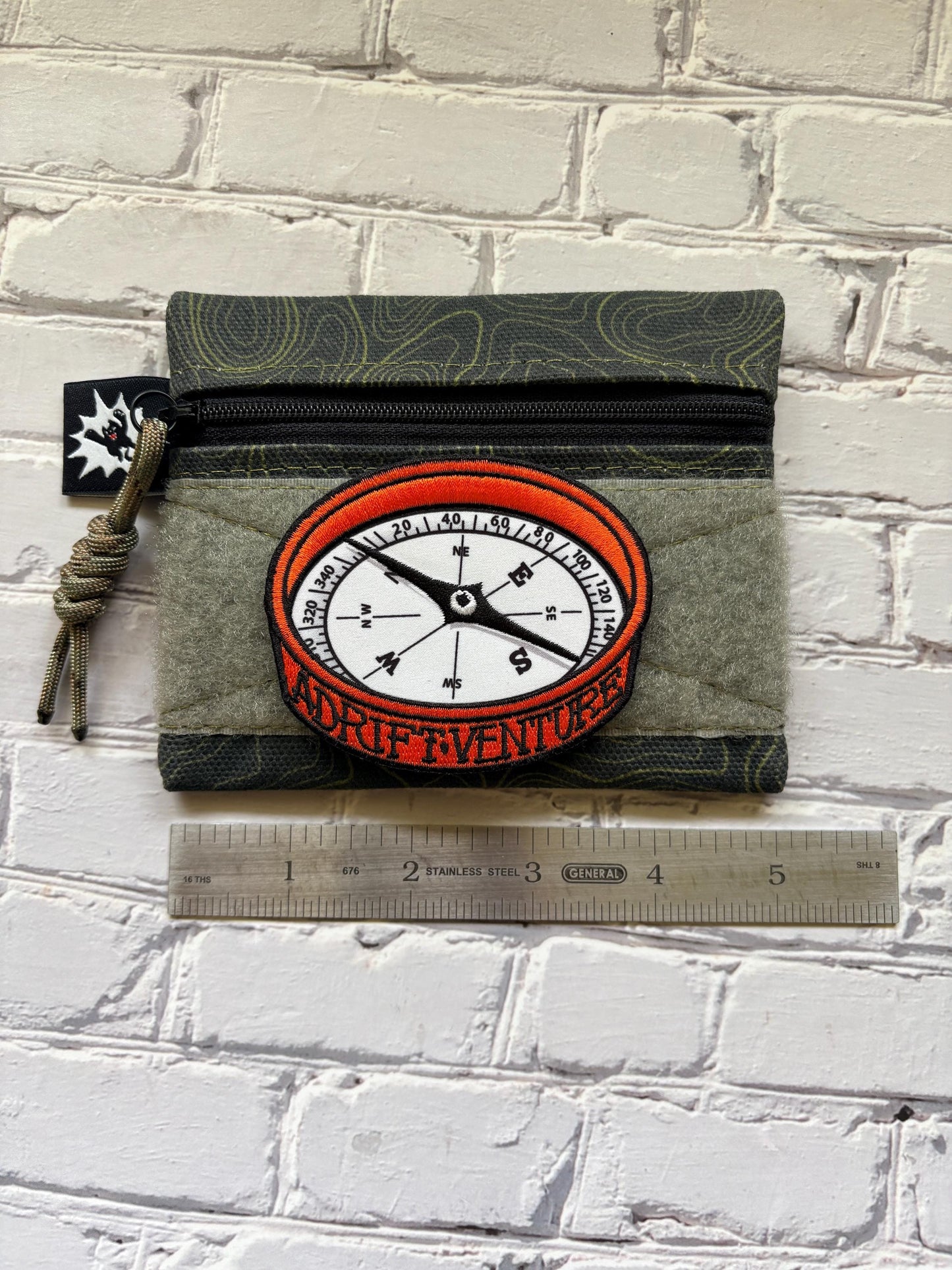 Adventure Pouch EDC Zipper Bag, Compass Morale Patch Included, Topo Map Canvas Pouch with Velcro Loop Panel, Everyday Carry Gear