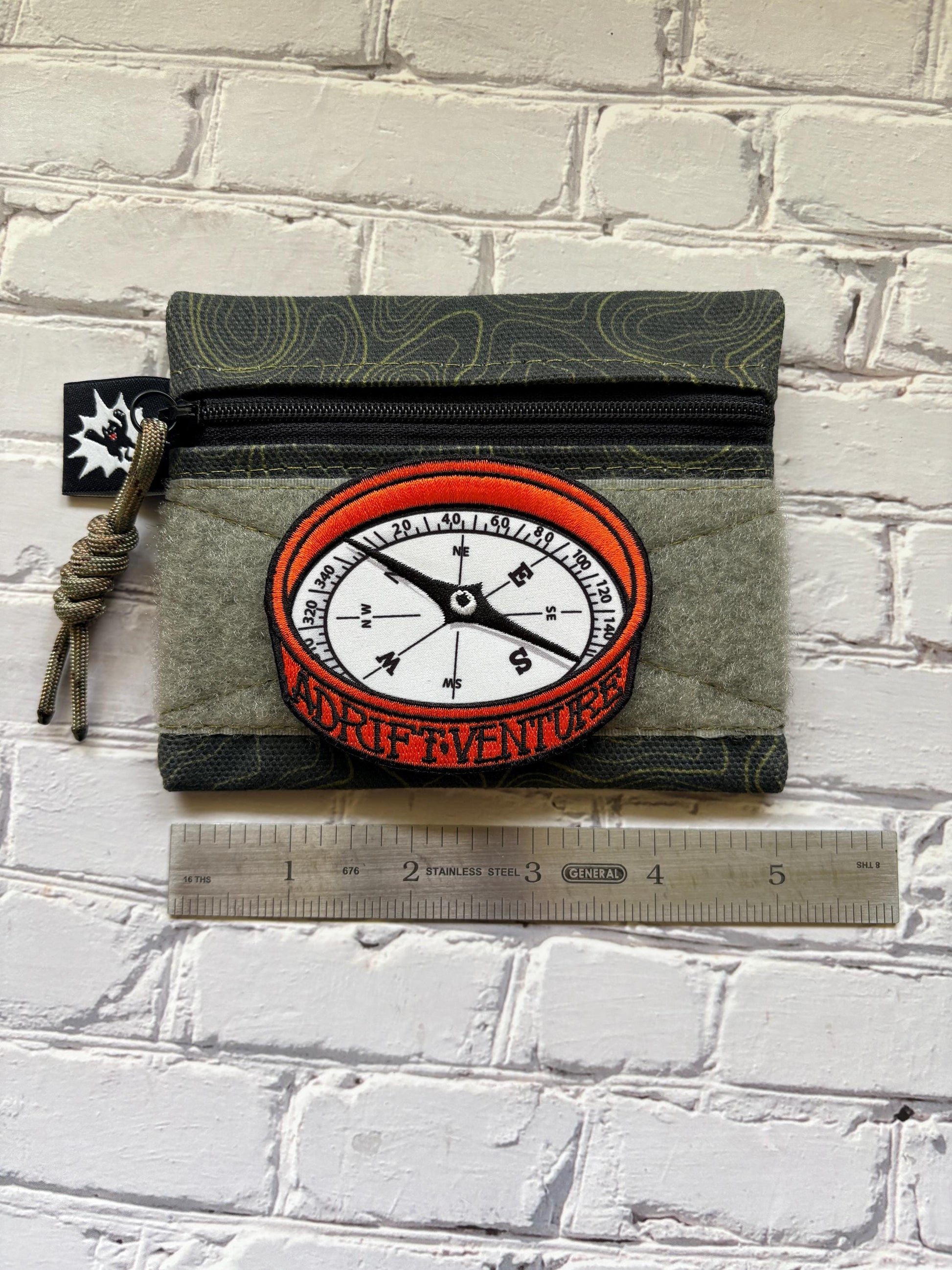 Adventure Pouch EDC Zipper Bag, Compass Morale Patch Included, Topo Map Canvas Pouch with Velcro Loop Panel, Everyday Carry Gear