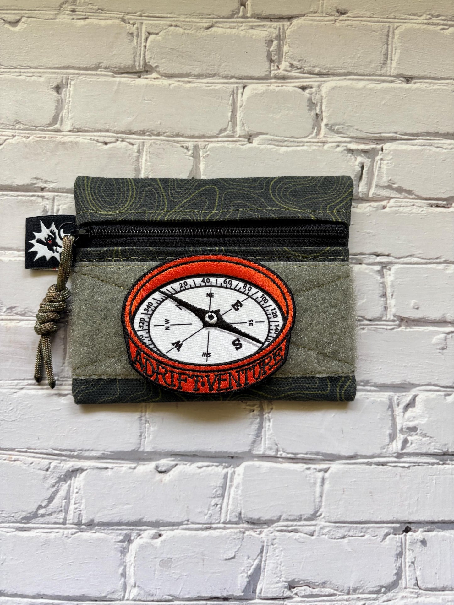 Adventure Pouch EDC Zipper Bag, Compass Morale Patch Included, Topo Map Canvas Pouch with Velcro Loop Panel, Everyday Carry Gear